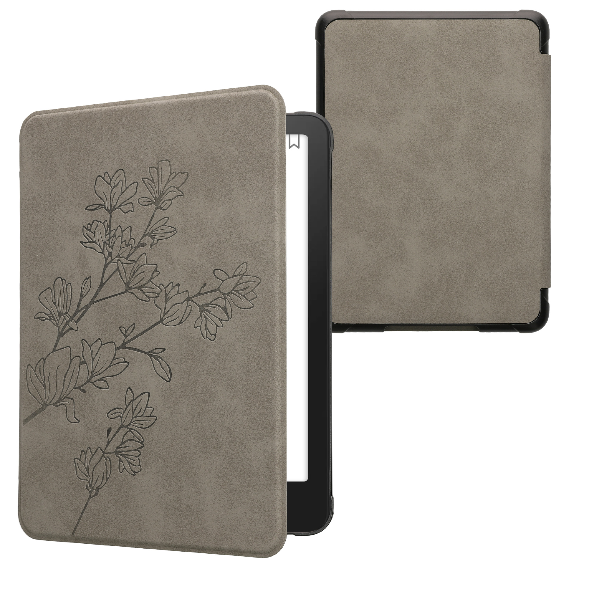Pouzdro na čtečku kwmobile Kindle Paperwhite 2024 / Colorsoft - Magnolias - šedá