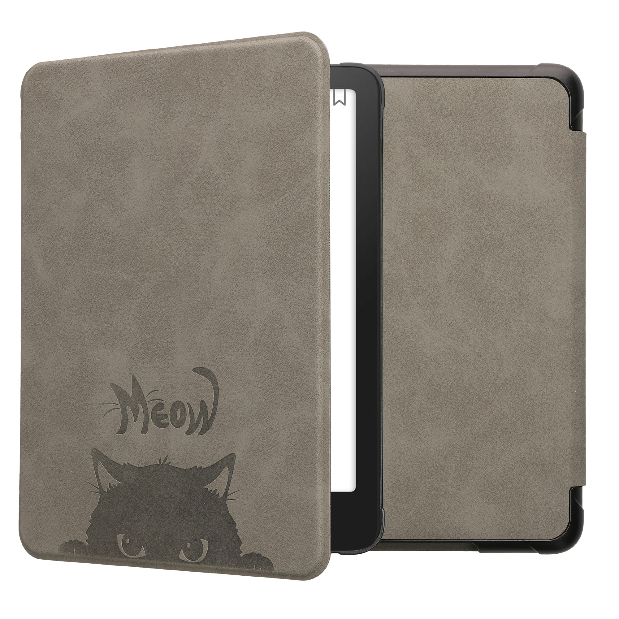 Pouzdro na čtečku kwmobile Kindle Paperwhite 2024 / Colorsoft - Meow Cat - šedá / černá