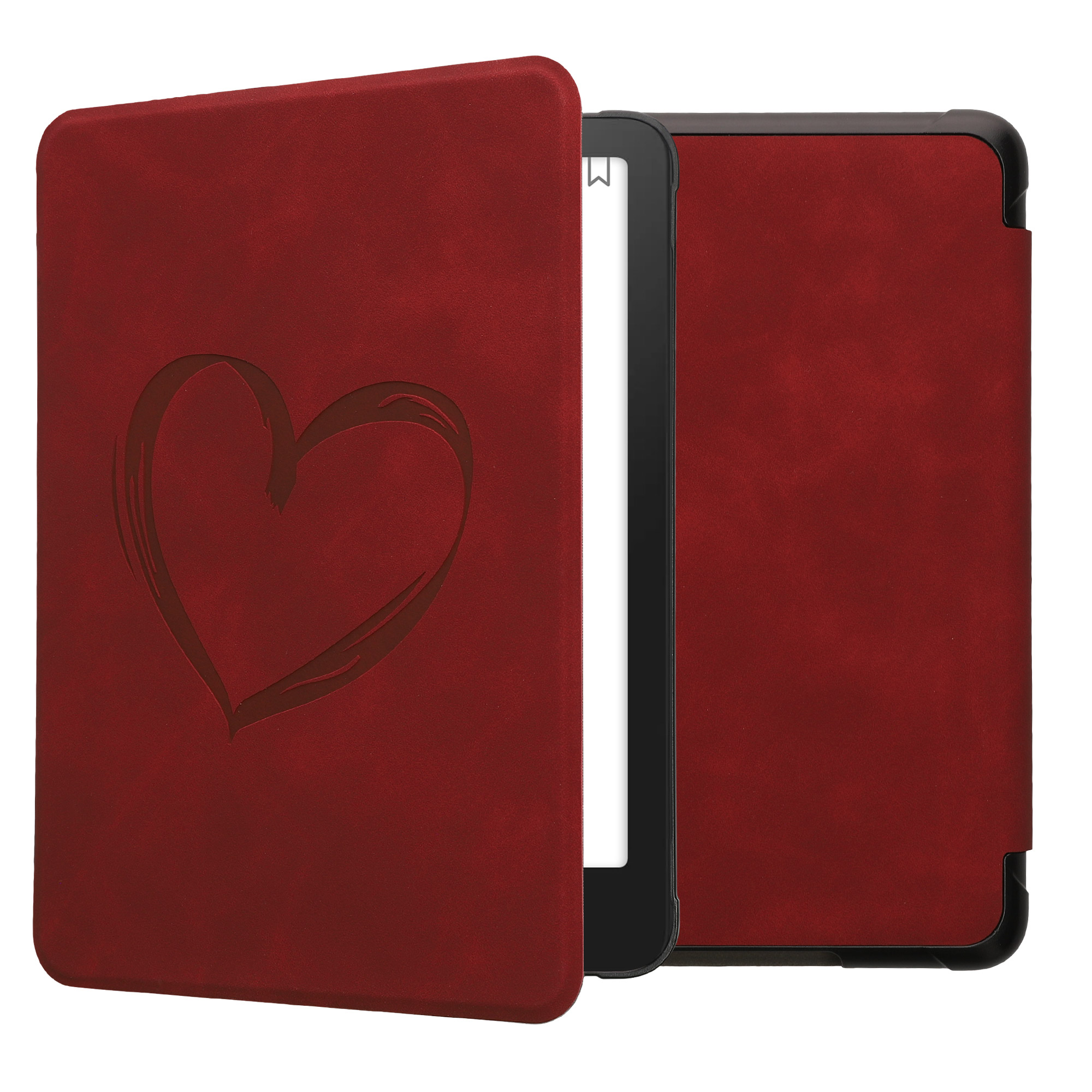 Pouzdro na čtečku kwmobile Kindle Paperwhite 2024 / Colorsoft - Brushed Heart - Dark červená