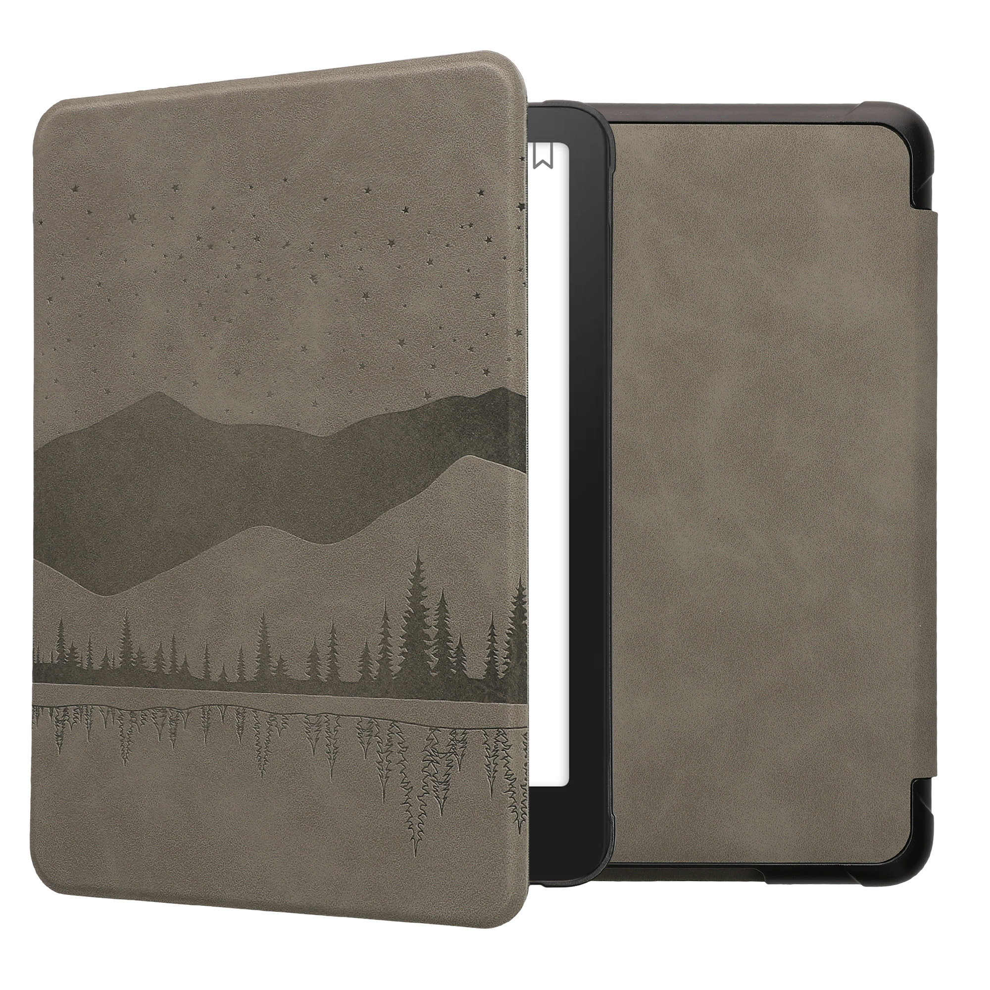 Obal pro Amazon Kindle Paperwhite (2024)/Colorsoft kwmobile - motiv hvězdná noc u jezera s šedá