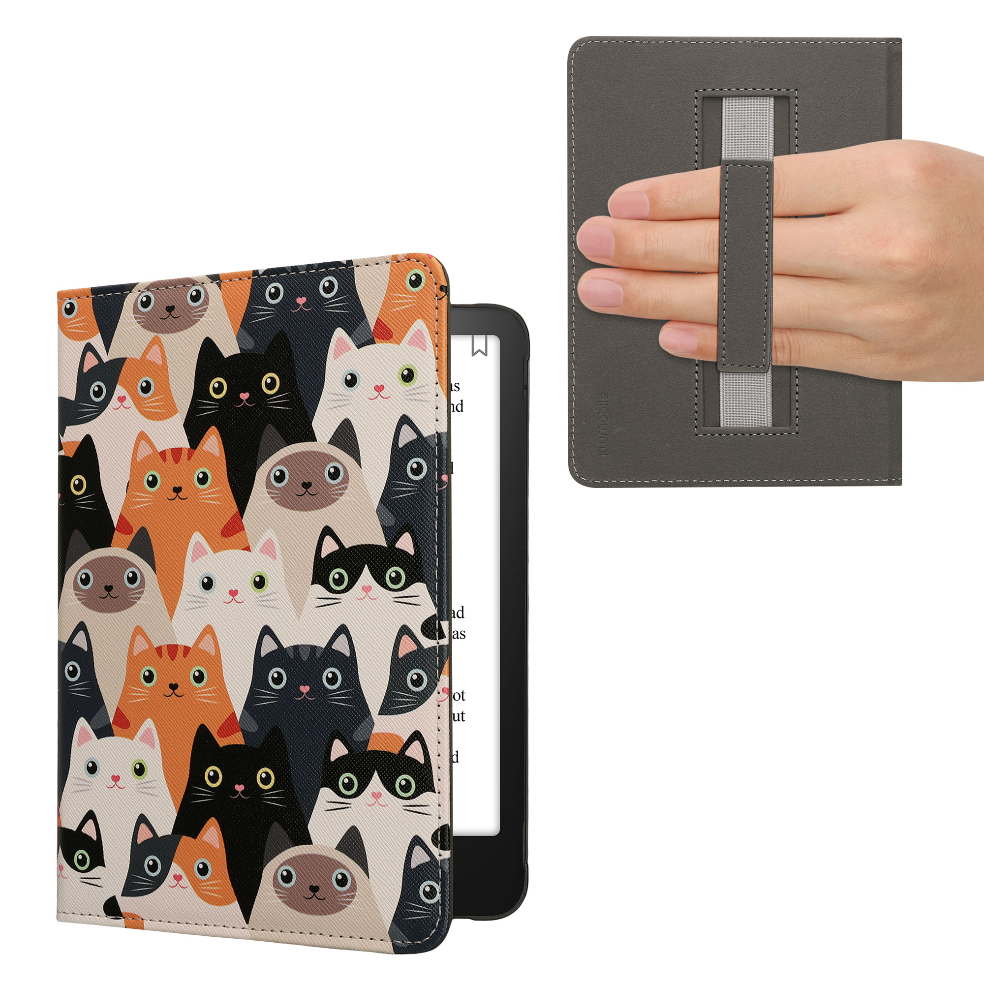 Pouzdro na čtečku kwmobile pro Amazon Kindle Paperwhite (2024)/Colorsoft - motiv kočky oranžová / černá / bílá