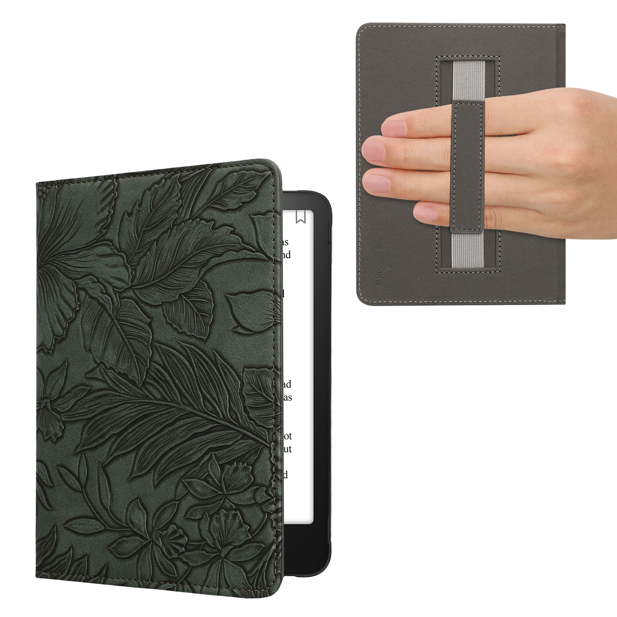 Pouzdro na čtečku kwmobile Kindle Paperwhite 2024 / Colorsoft - Embossing Flowers - zelená