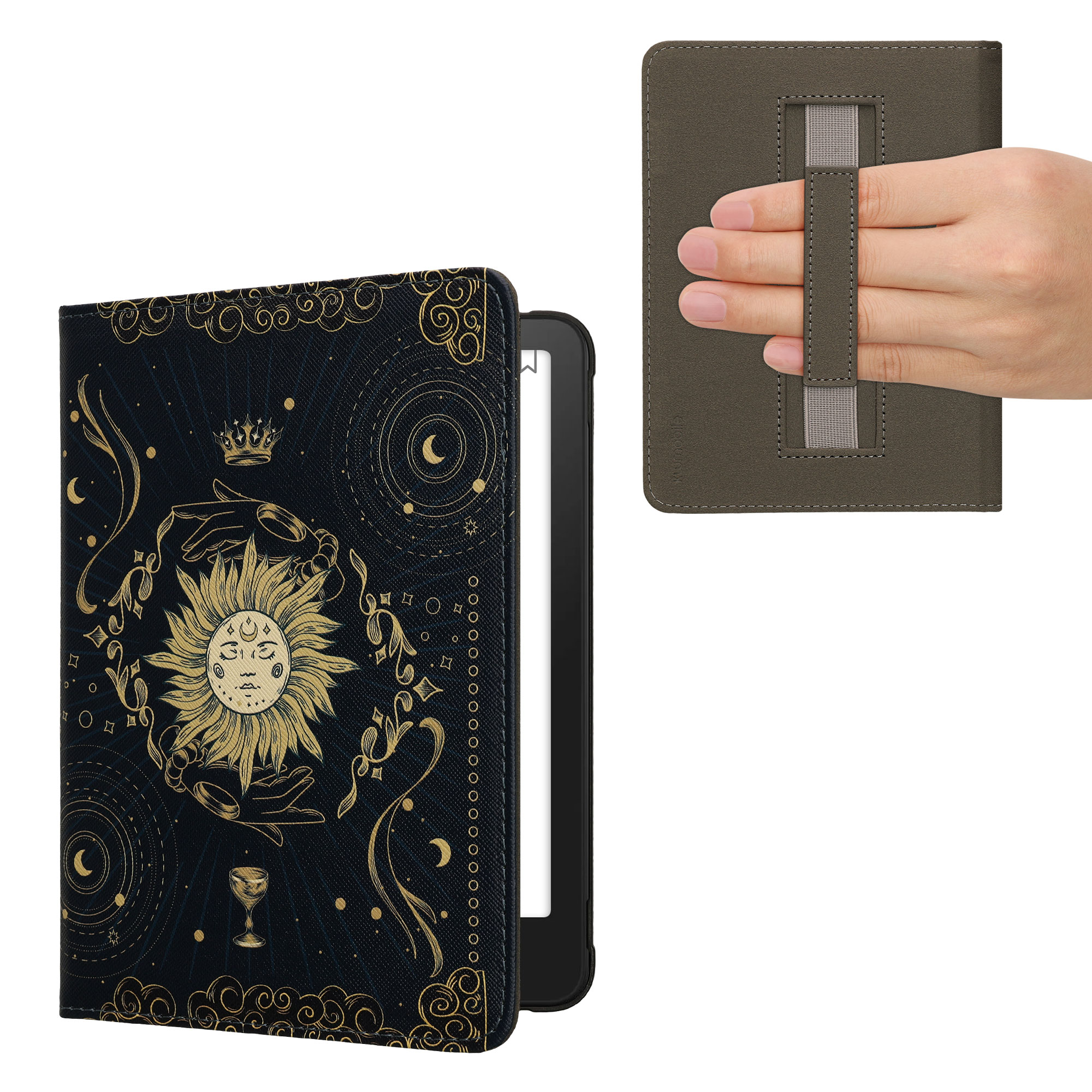 Pouzdro na čtečku kwmobile Kindle Paperwhite 2024 / Colorsoft - Tarot Card - tmavě modrá / žlutá / černá