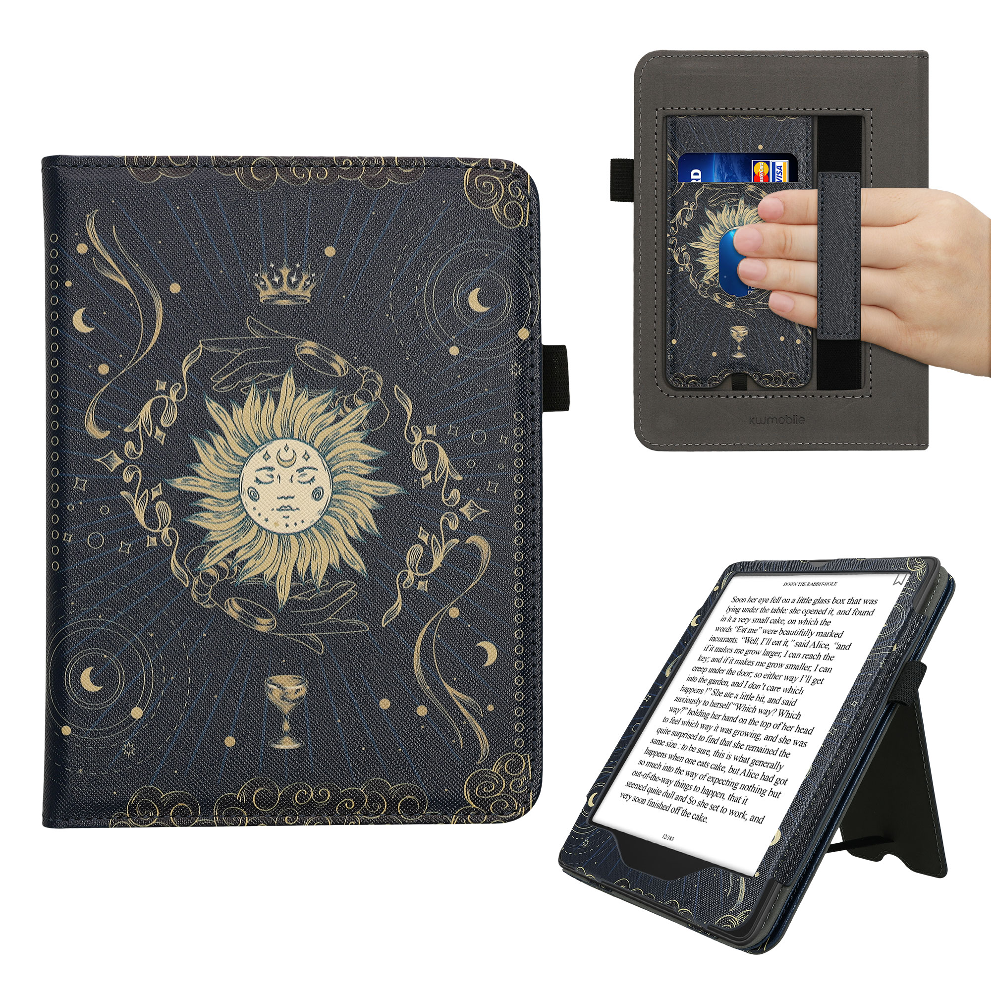 Pouzdro na čtečku kwmobile pro Amazon Kindle Paperwhite (2024)/Colorsoft - motiv tarotová karta tmavě modrá / žlutá / černá