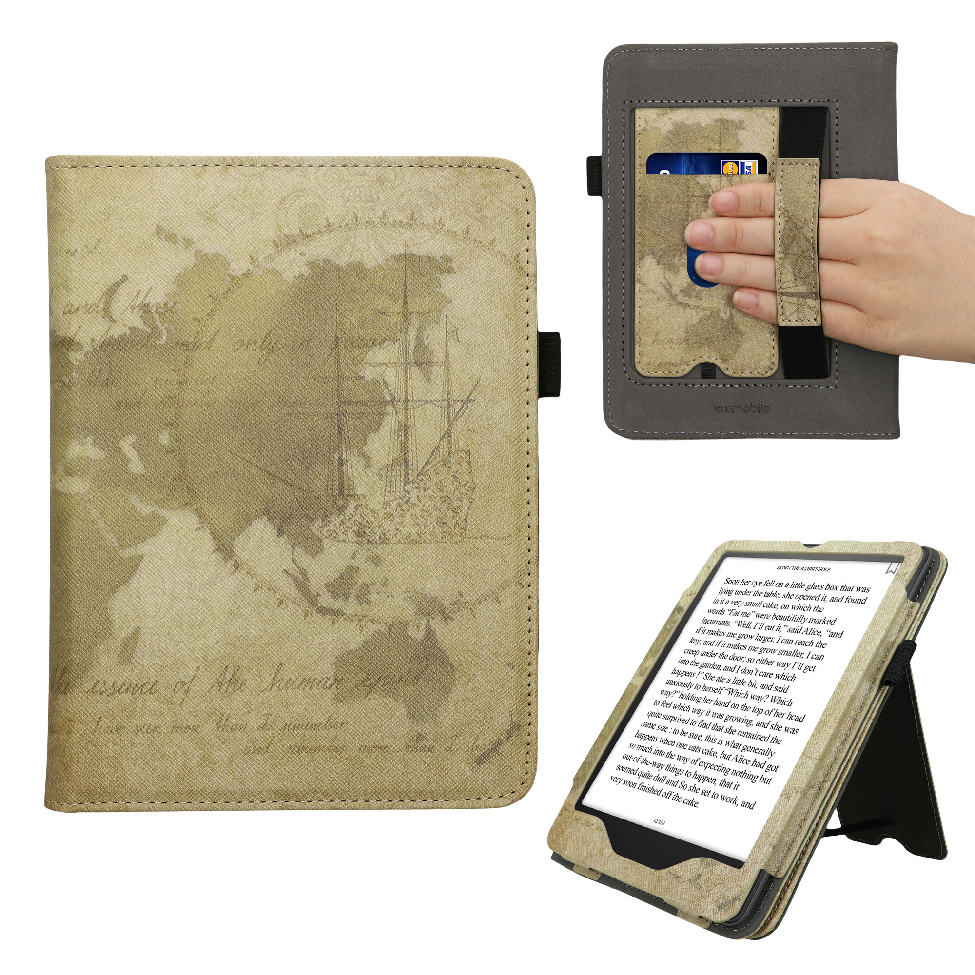 Pouzdro na čtečku kwmobile Kindle Paperwhite 2024 / Colorsoft - Travel Vintage hnědá / světle hnědá