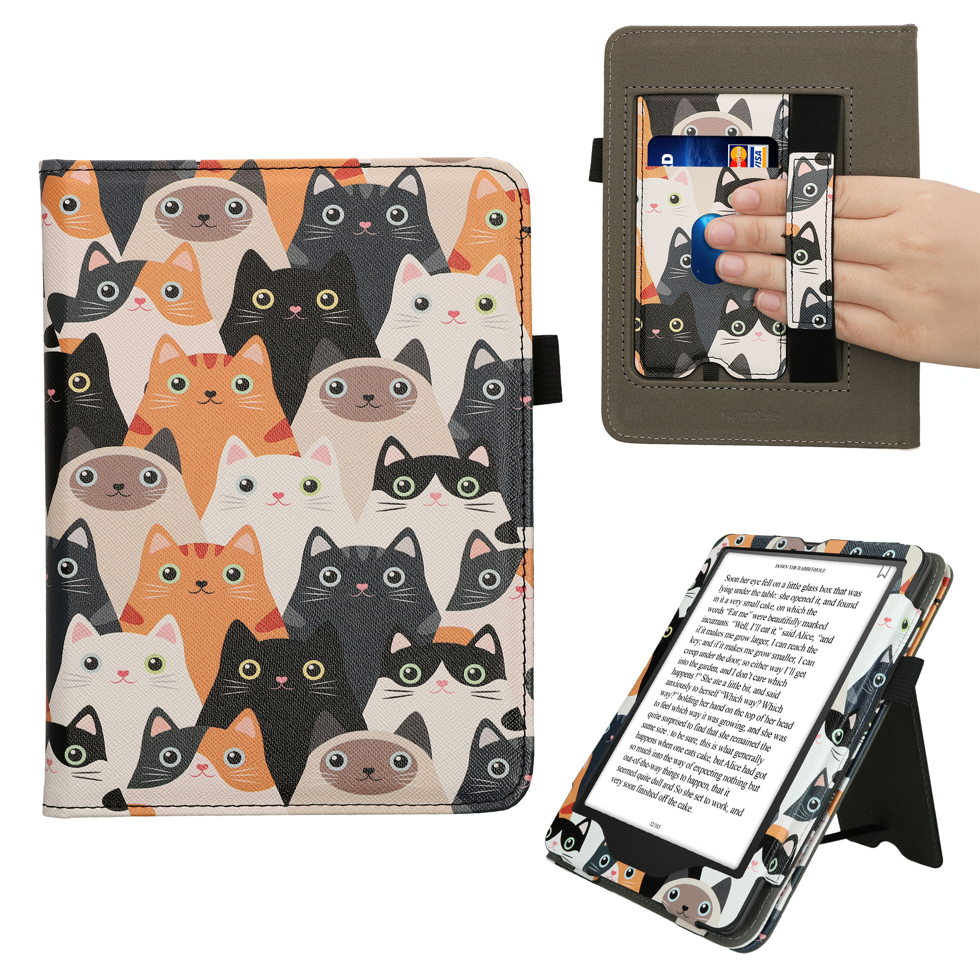 Pouzdro na čtečku kwmobile Kindle Paperwhite 2024 / Colorsoft - Cats oranžová / černá / bílá