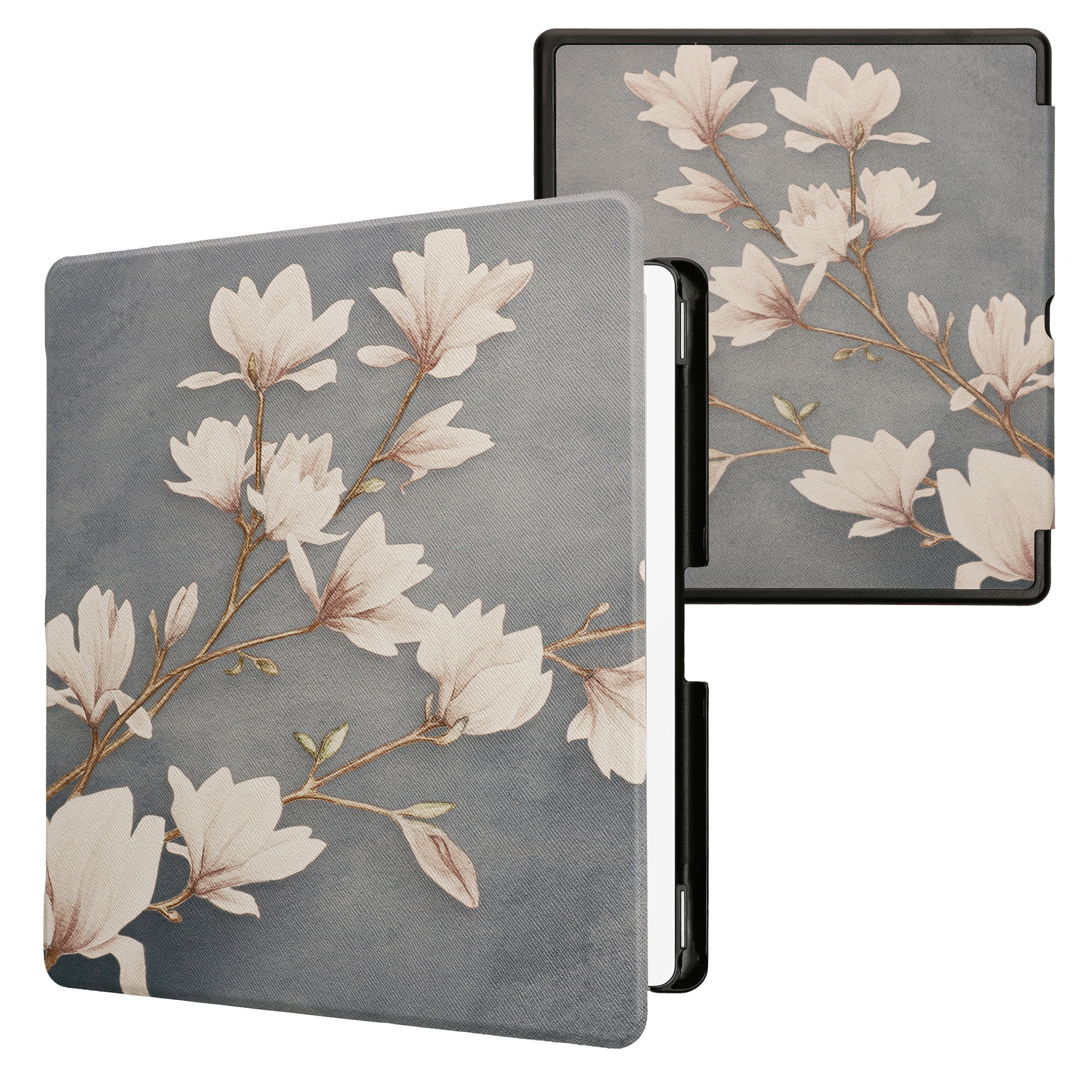 Pouzdro na čtečku kwmobile Kindle Scribe 2024 - Magnolias - taupe / bílá / modrošedá