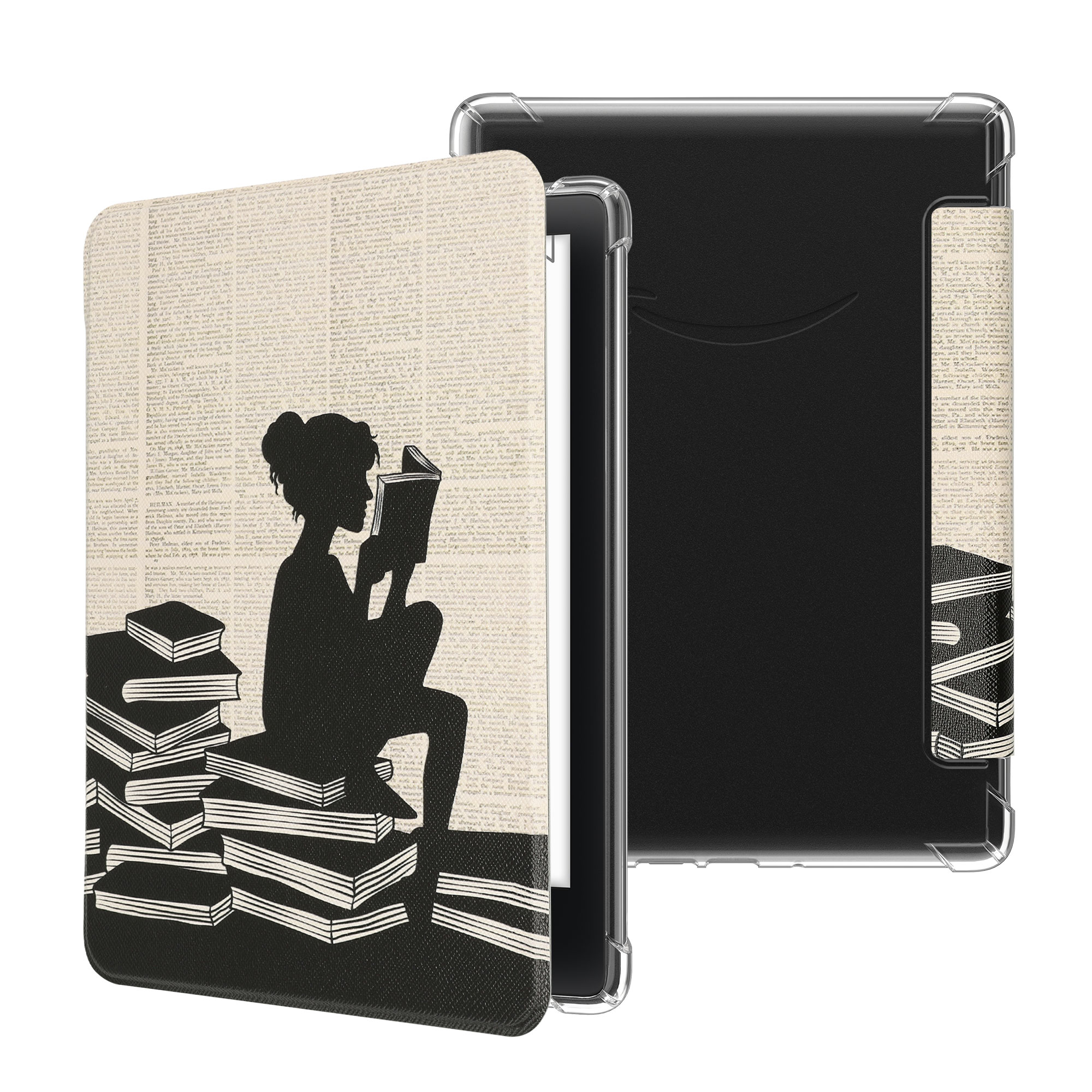Pouzdro na čtečku kwmobile pro Amazon Kindle Paperwhite (2024)/Colorsoft - motiv dívka a knihy