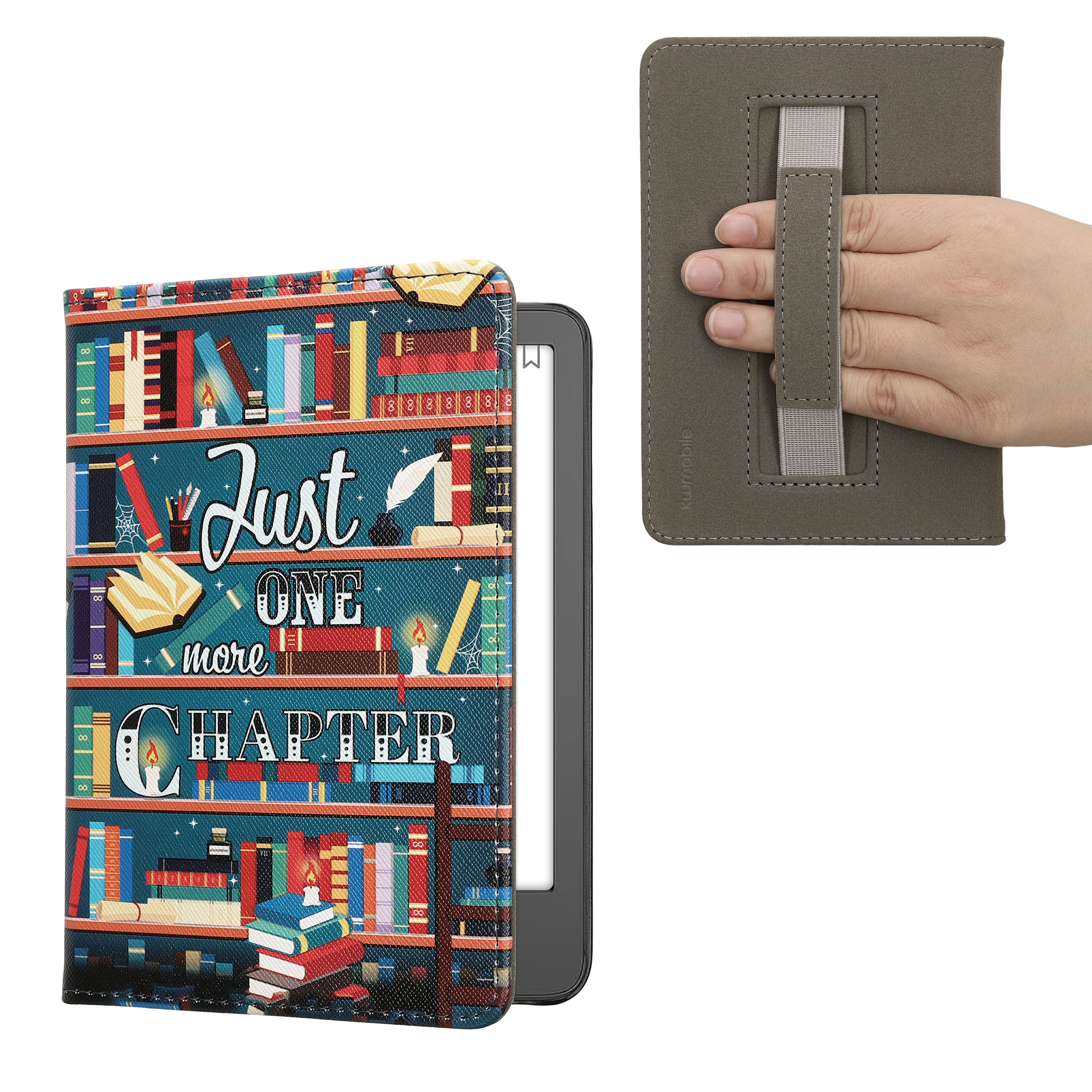 Obal pro Amazon Kindle (2022/2024) kwmobile s poutkem - motiv knihovní motto s více barev