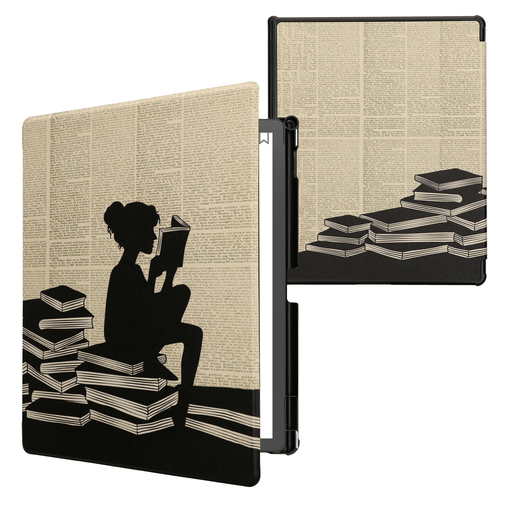 Obal pro Amazon Kindle Scribe 11" (2025) kwmobile - motiv dívka s knihami s černá / béžová