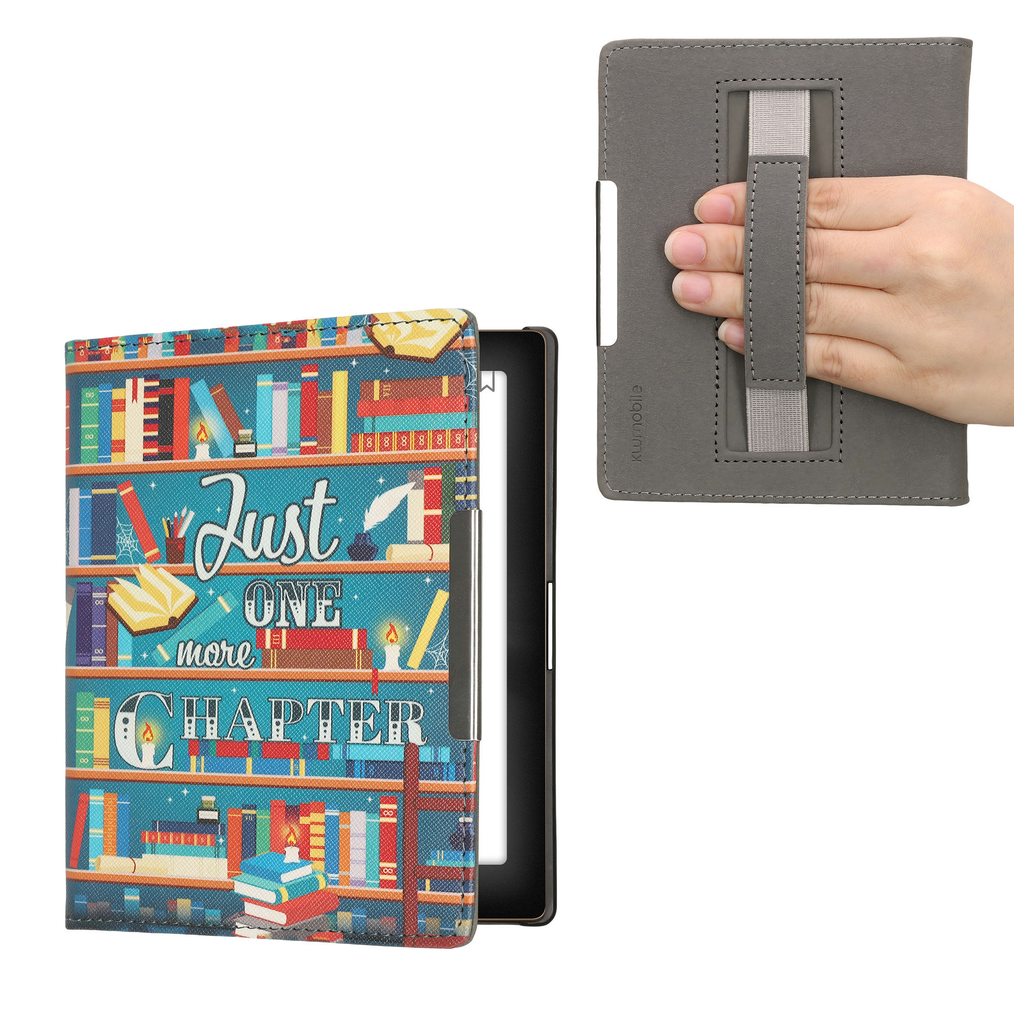 Obal pro Kobo Aura Edition 1 kwmobile s poutkem - motiv knihovní motto s více barev