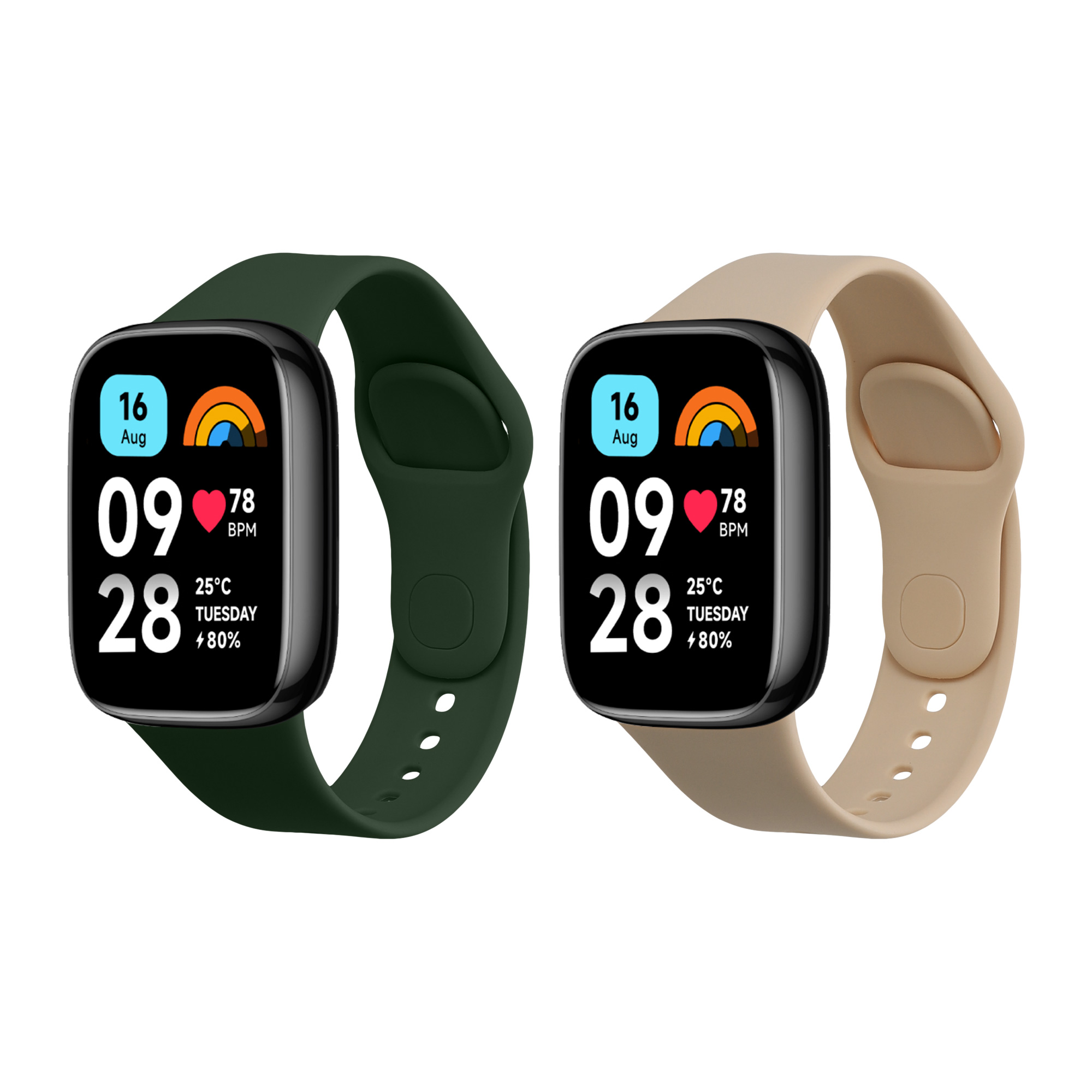 kwmobile řemínek k hodinkám Redmi Watch 3 Active - tmavě zelená / béžová