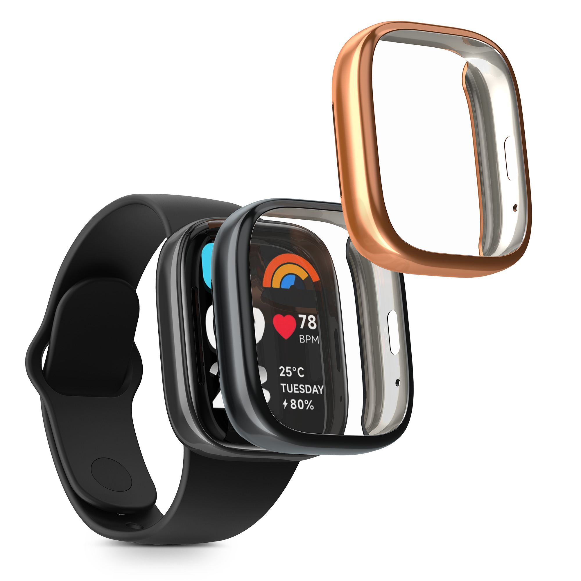 kwmobile ochranný kryt na chytré hodinky Redmi Watch 3 Active - černá / růžově zlatá