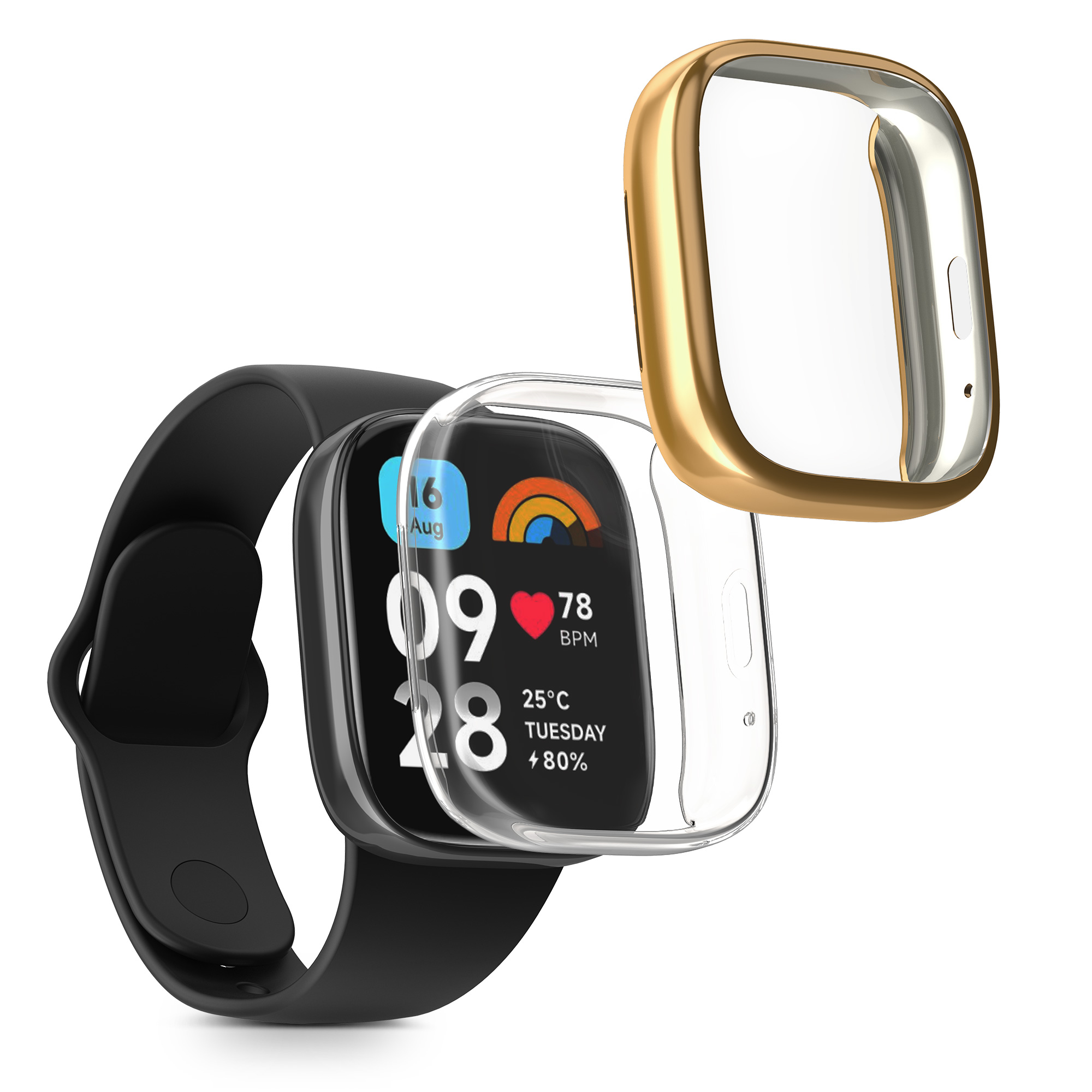 kwmobile ochranný kryt na chytré hodinky Redmi Watch 3 Active - transparentní / zlatá