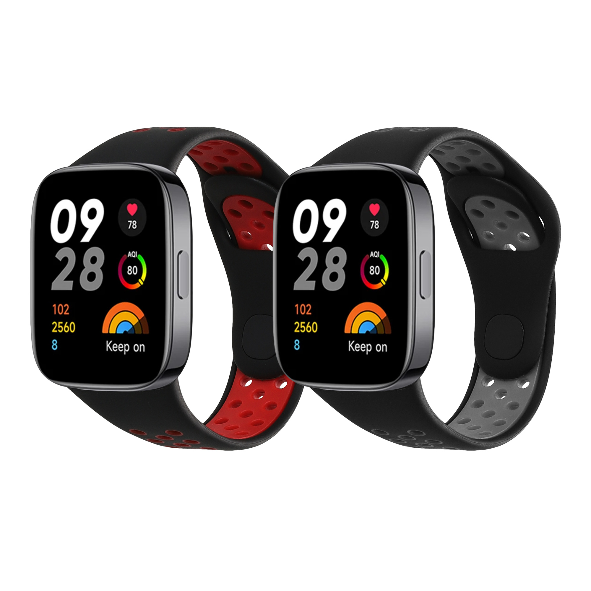 kwmobile řemínek k hodinkám Redmi Watch 3 Active - černá / šedá / černá / červená