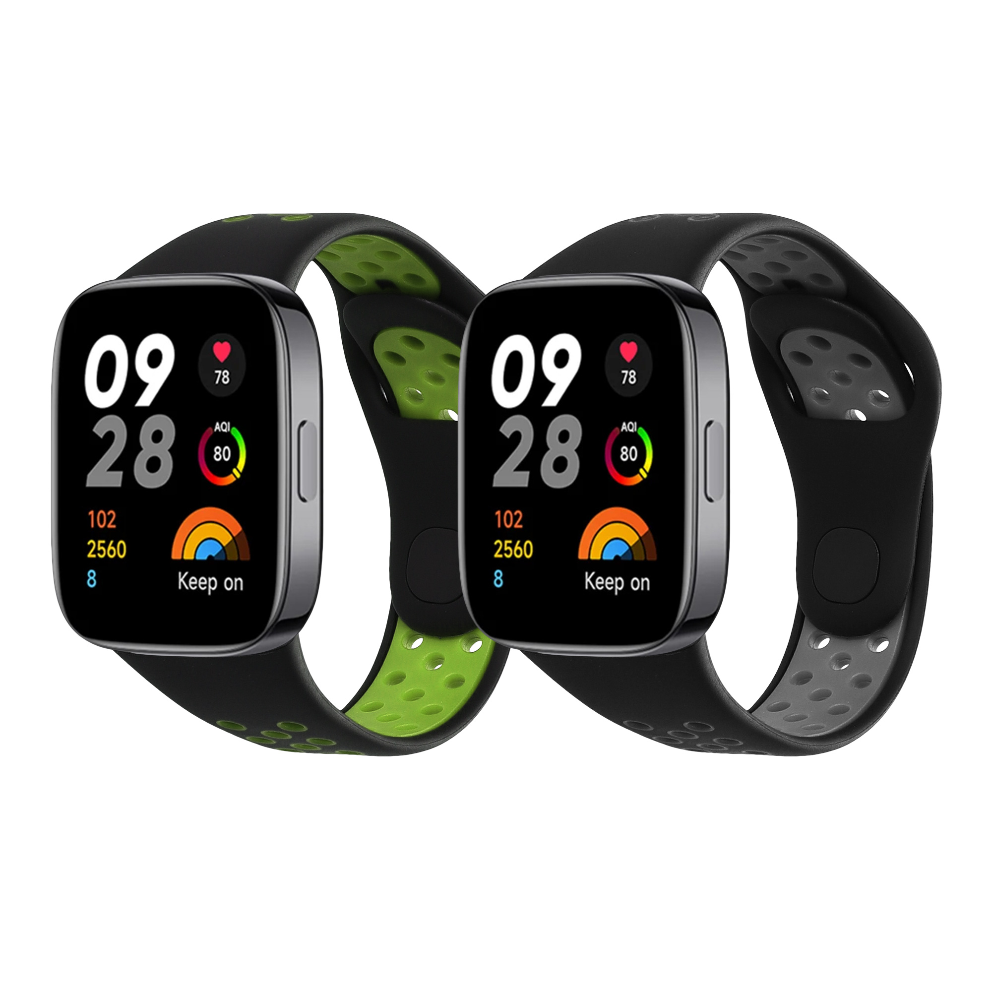 kwmobile řemínek k hodinkám Redmi Watch 3 Active - černá / šedá / černá / zelená