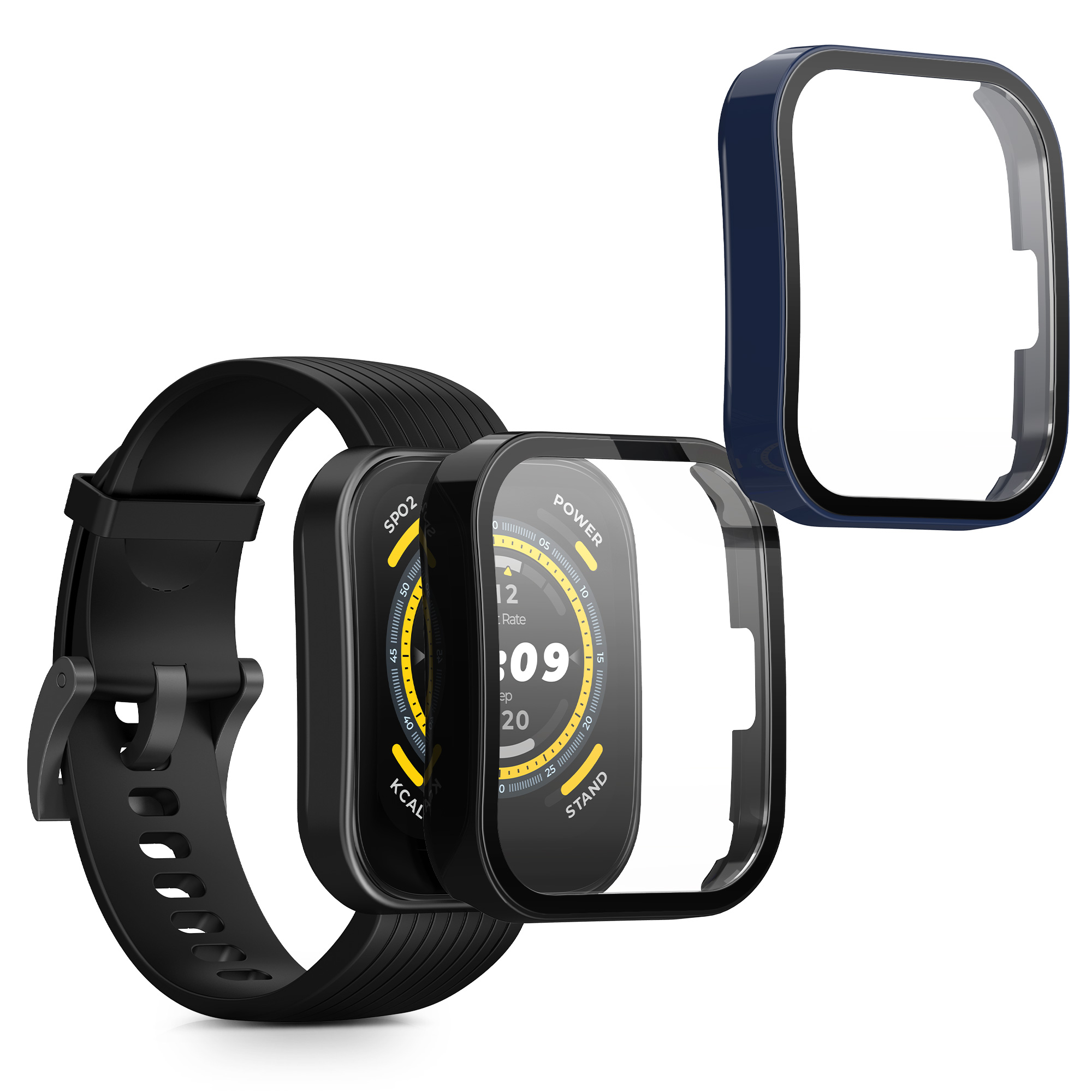Sada 2 krytů s ochranou displeje pro Huami Amazfit Bip 5 kwmobile - černá a tmavě modrá 