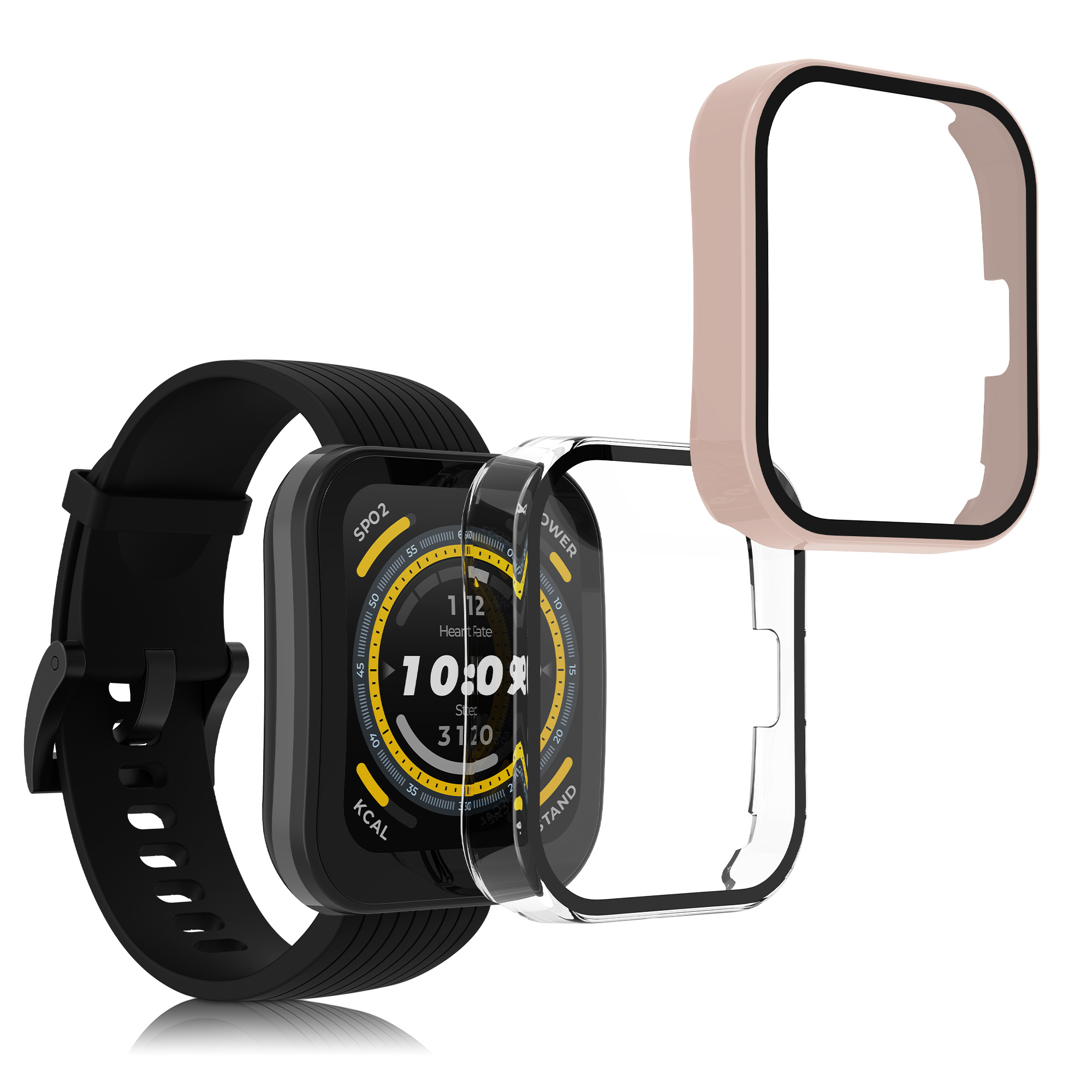 Sada 2 krytů s ochranou displeje pro Huami Amazfit Bip 5 kwmobile - transparentní a starorůžová 
