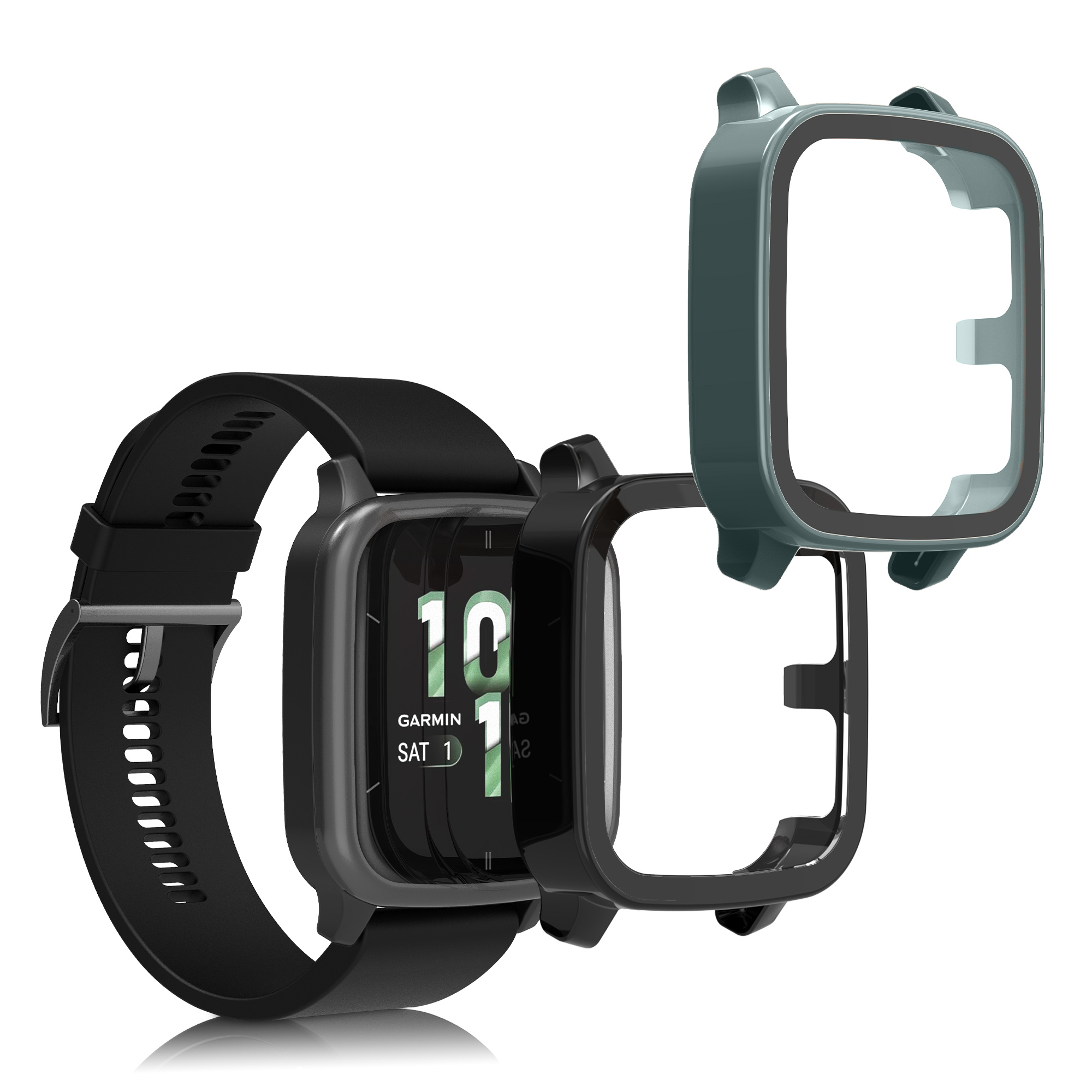 2 ks Ochranný kryt kwmobile pro Garmin Venu Sq 2 Music / Sq 2 - černá / zelená