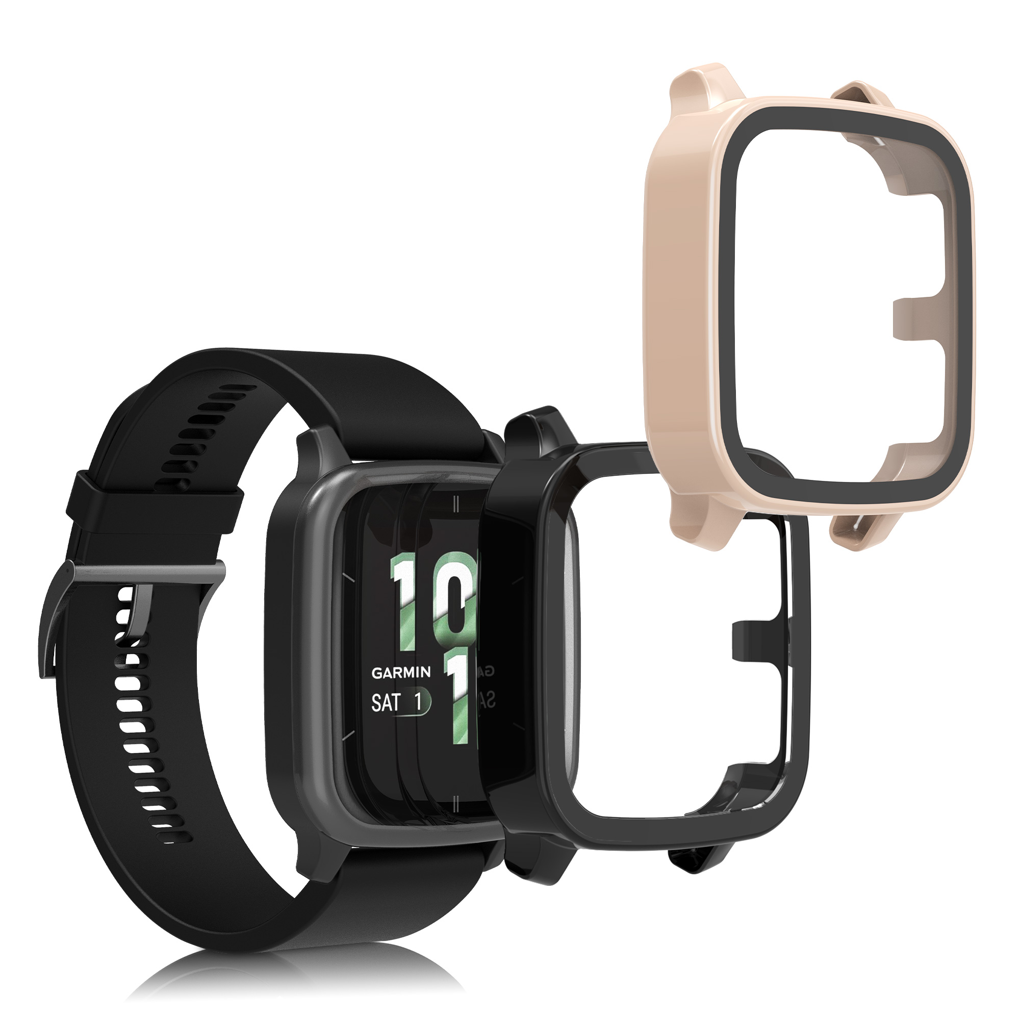 2 ks Ochranný kryt kwmobile pro Garmin Venu Sq 2 Music / Sq 2 - černá / starorůžová