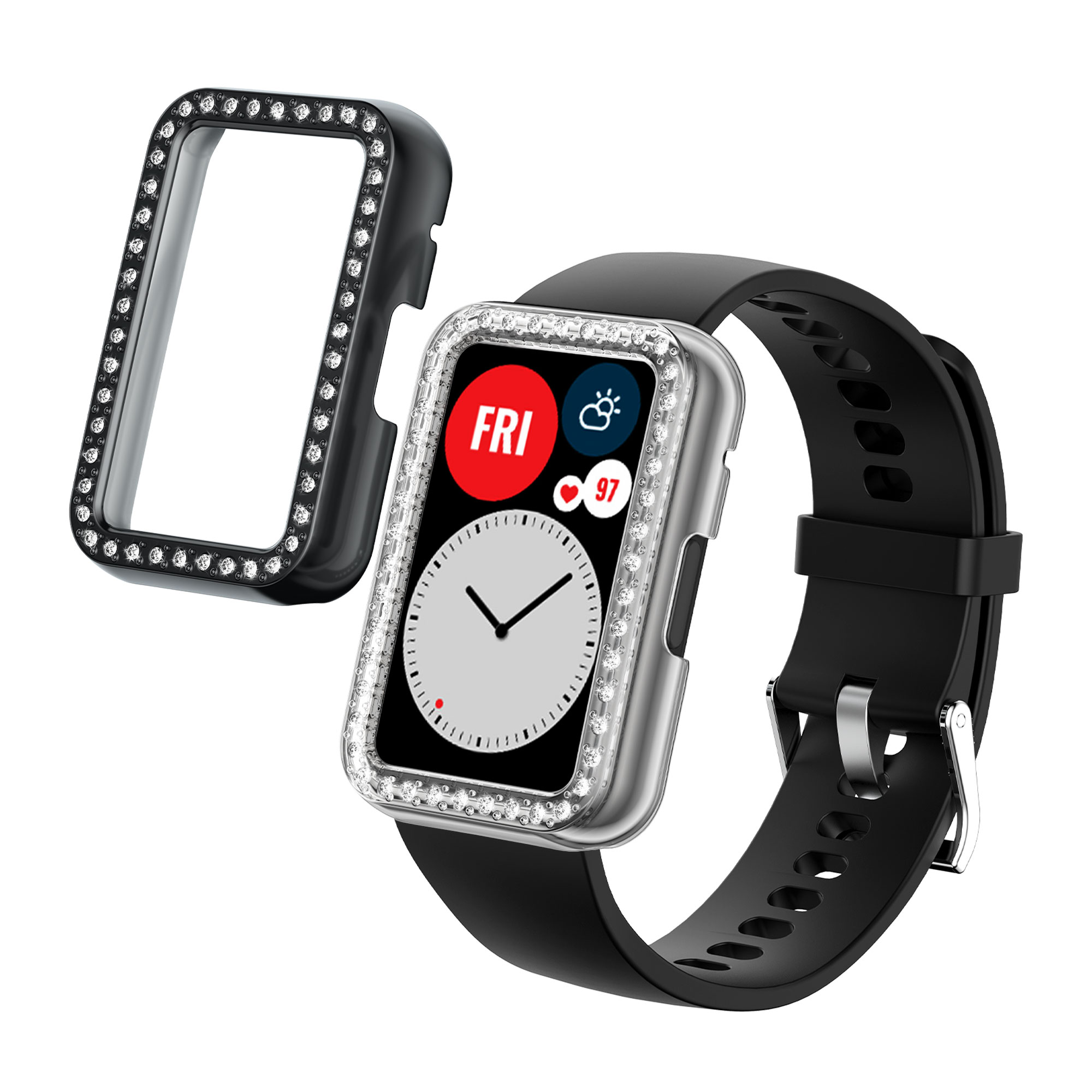 Glitter rámeček hodinky Huawei Watch Fit třpytivý sada 2 ks průhledná/černá kwmobile
