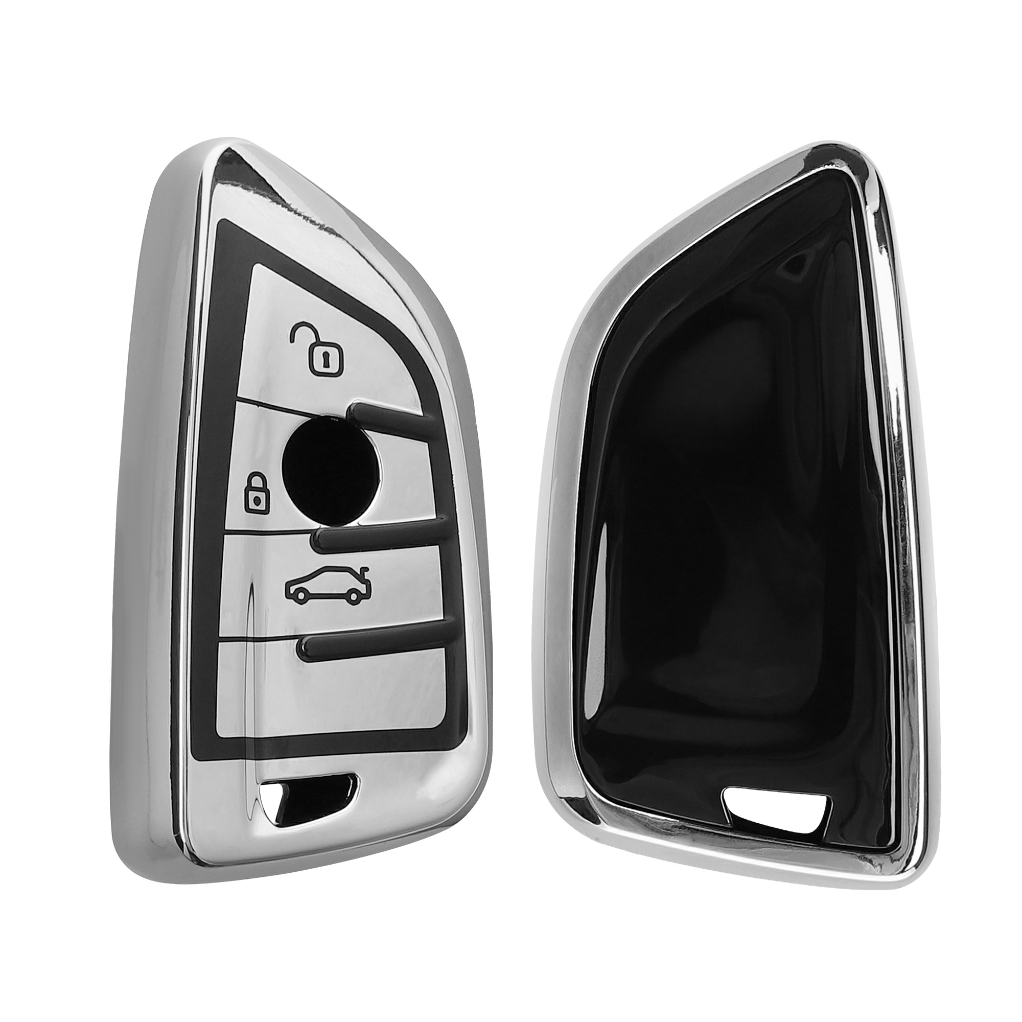 Tpu pouzdro na klíč od auta BMW 3 tlačítka Smart Key protiskluzové leskle stříbrné