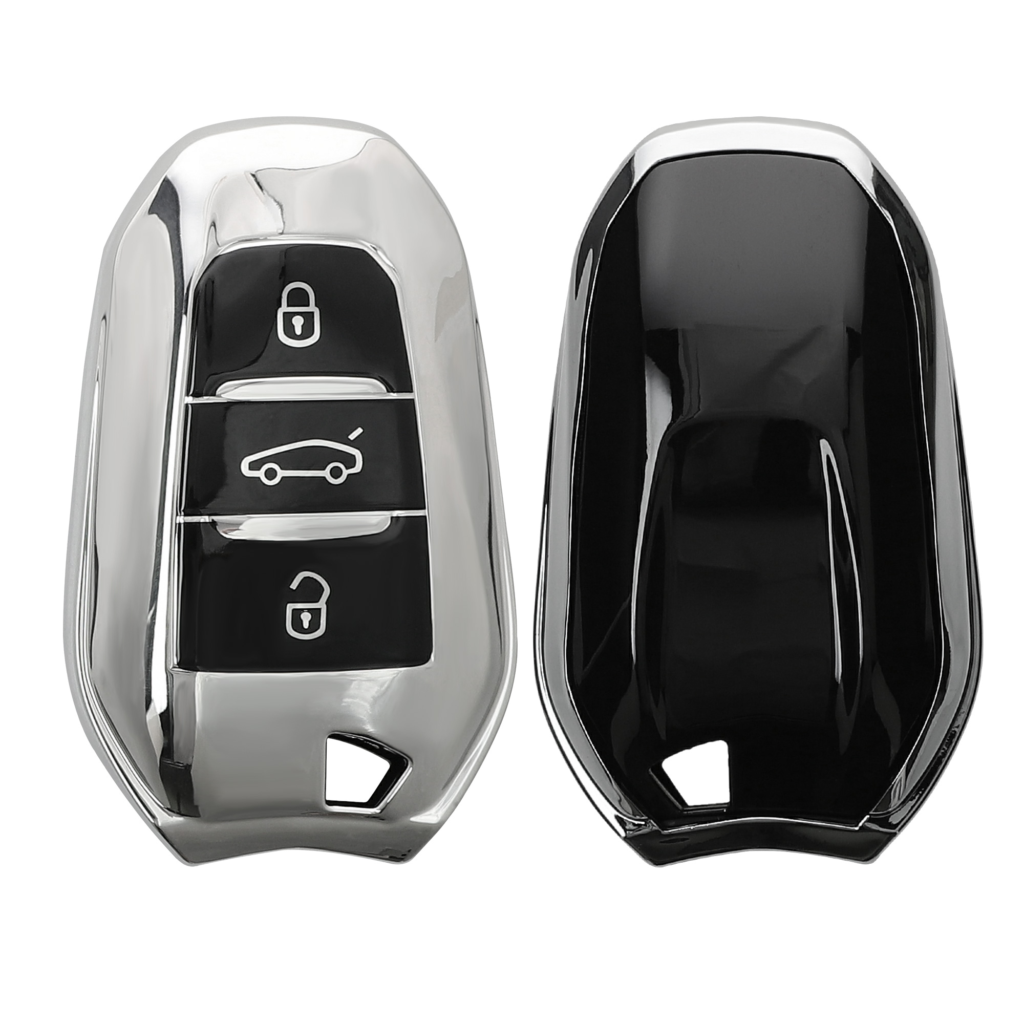 Pouzdro na klíč od auta Peugeot Citroen 3 Button Car kwmobile - Silver High Gloss