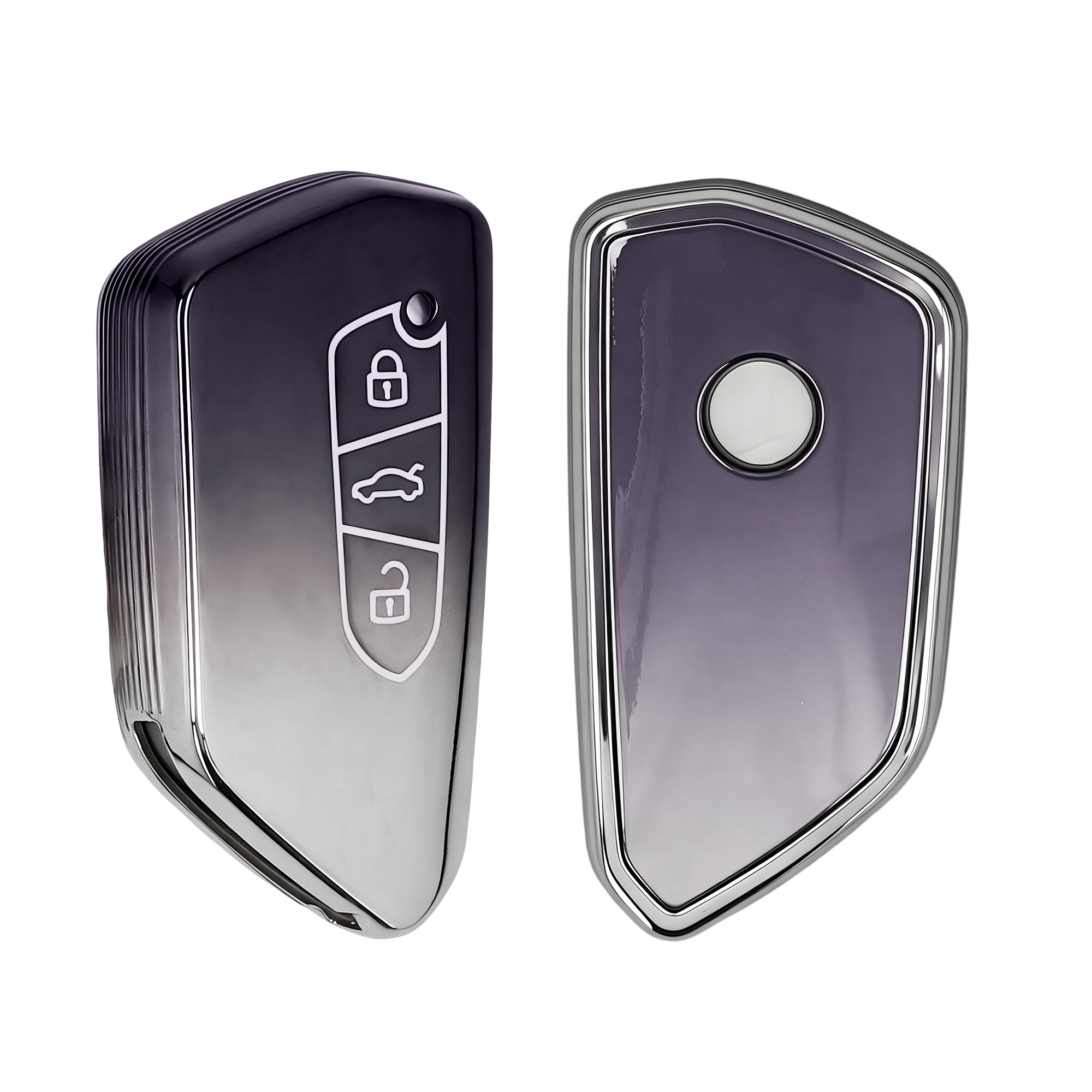 Pouzdro na klíč od auta kwmobile pro VW Golf 8, ID.3/ID.4/ID.5/ID.7, Seat/Škoda/Cupra - tmavě šedá / stříbrná