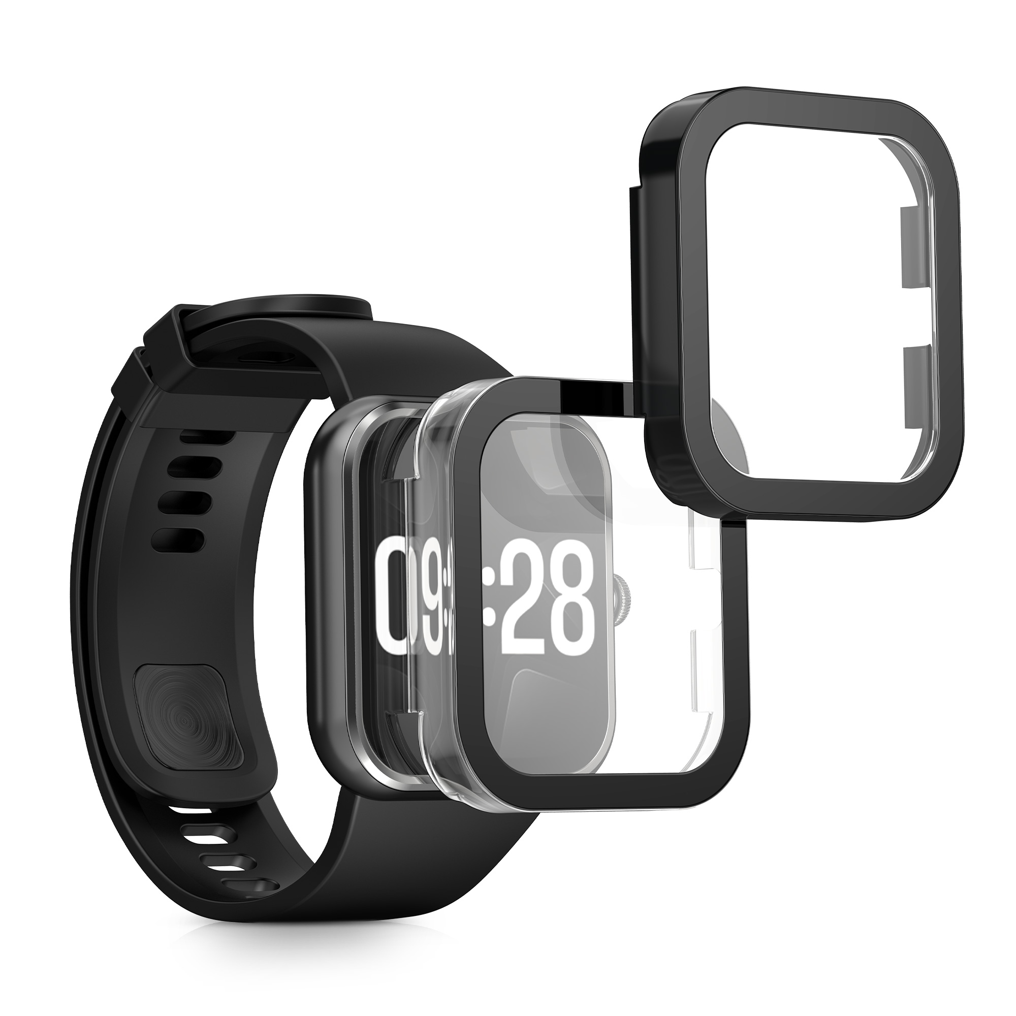 kwmobile ochranný kryt s tvrzeným sklem Redmi Watch 4 - transparentní / černá
