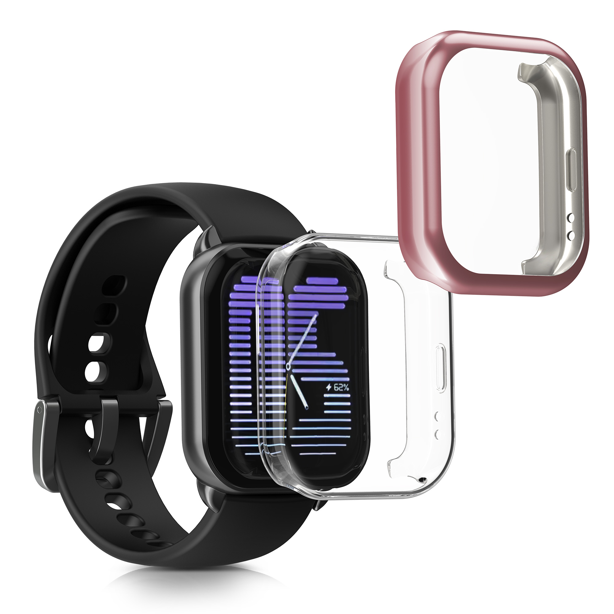 Sada 2 krytů s ochranou displeje pro Amazfit Active (A2211) kwmobile - transparentní a růžová 