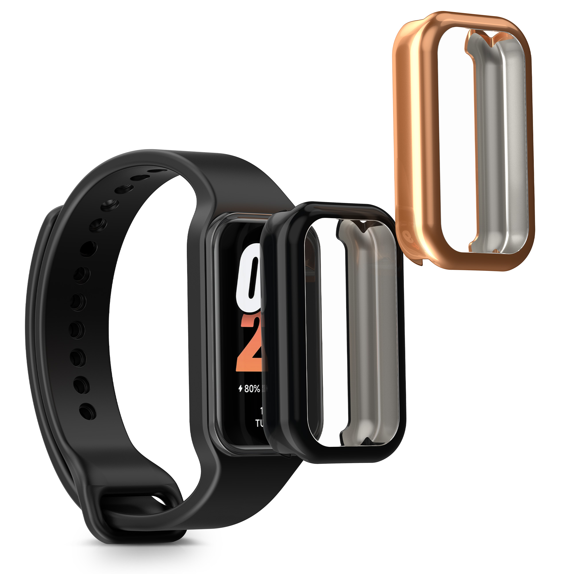 2x Ochranná fólie Xiaomi Smart Band 8 Active / Redmi Band 2 kwmobile - černá / růžově zlatá