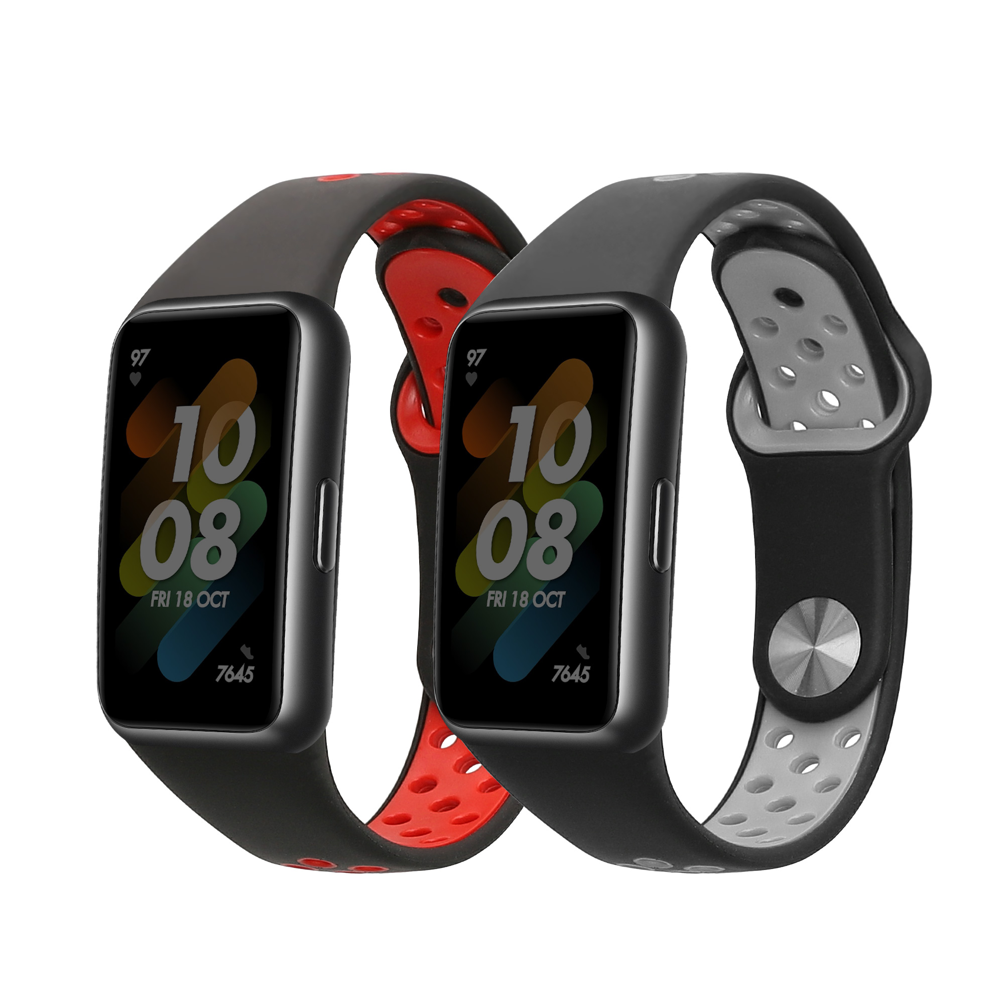 Sada řemínků na chytré hodinky Huawei Band 6 / 6 Pro / Honor Band 7 / 6 2 ks černo-šedo-černo-červené