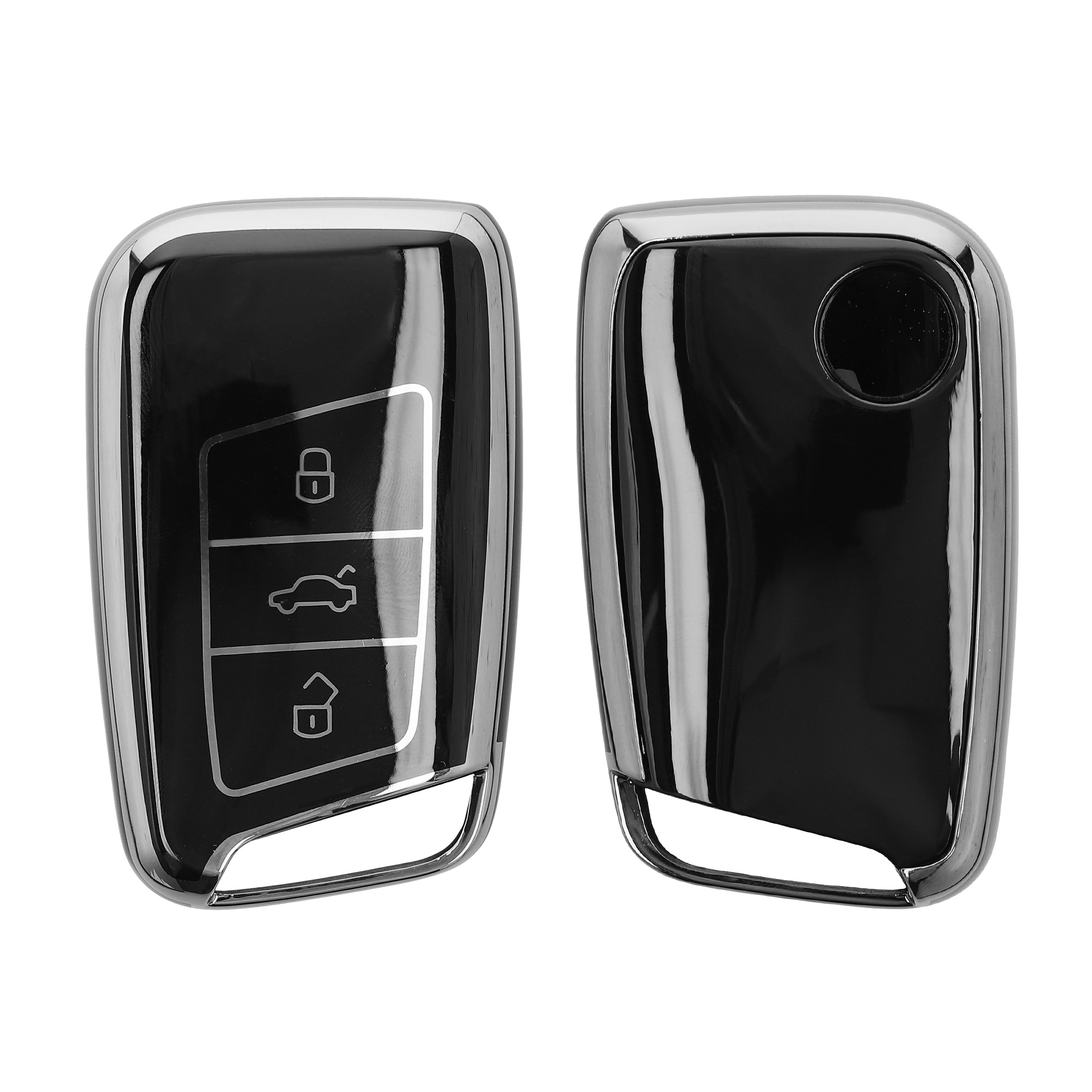 Obal na klíč pro VW klíč se 3 tlačítky (Keyless Go), lehké TPU s protiskluzovým povrchem kwmobile ‑ černá / stříbrná