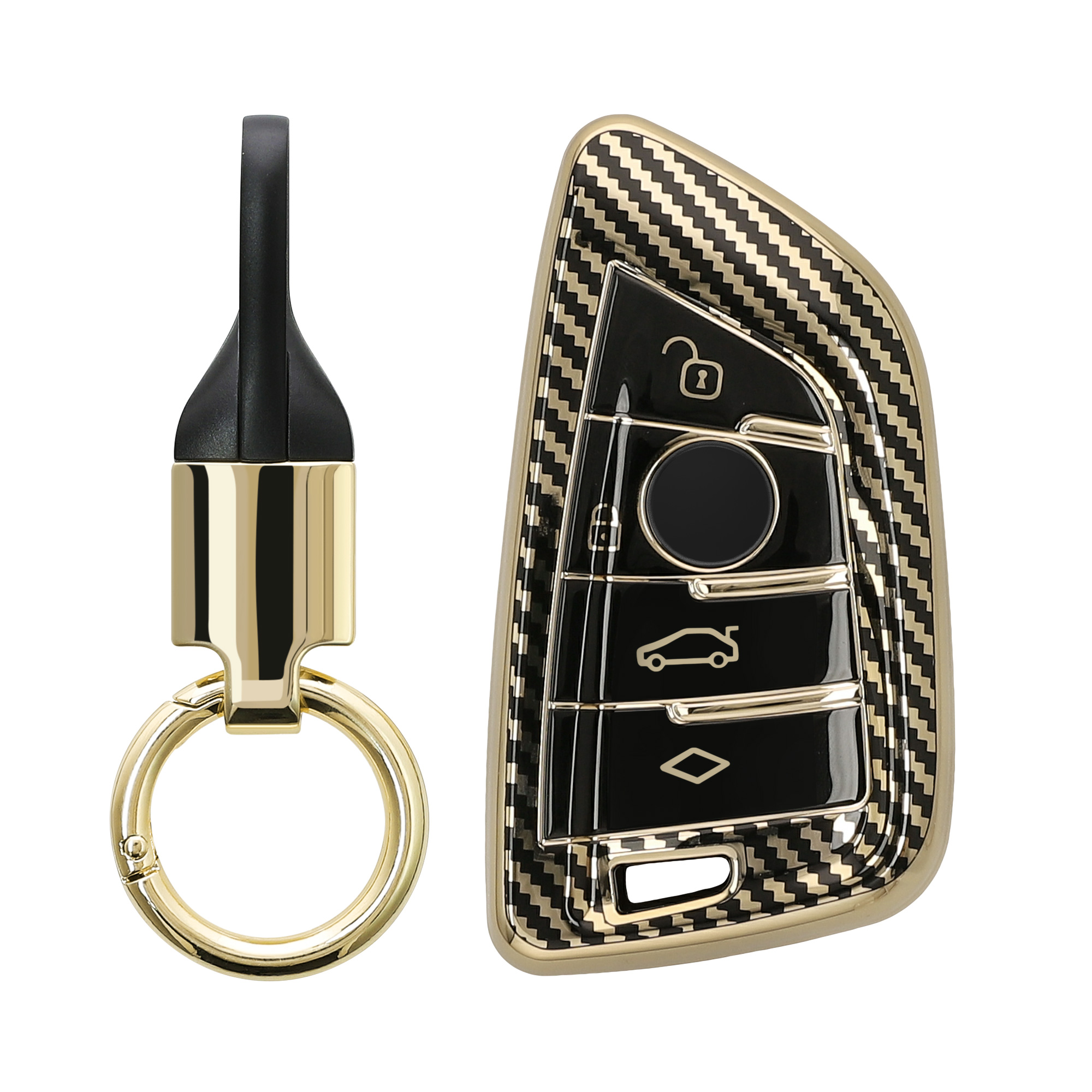 Obal na klíč BMW 3 tlačítka Smart Key kwmobile ‑ metalický karbon, zlatá / černá