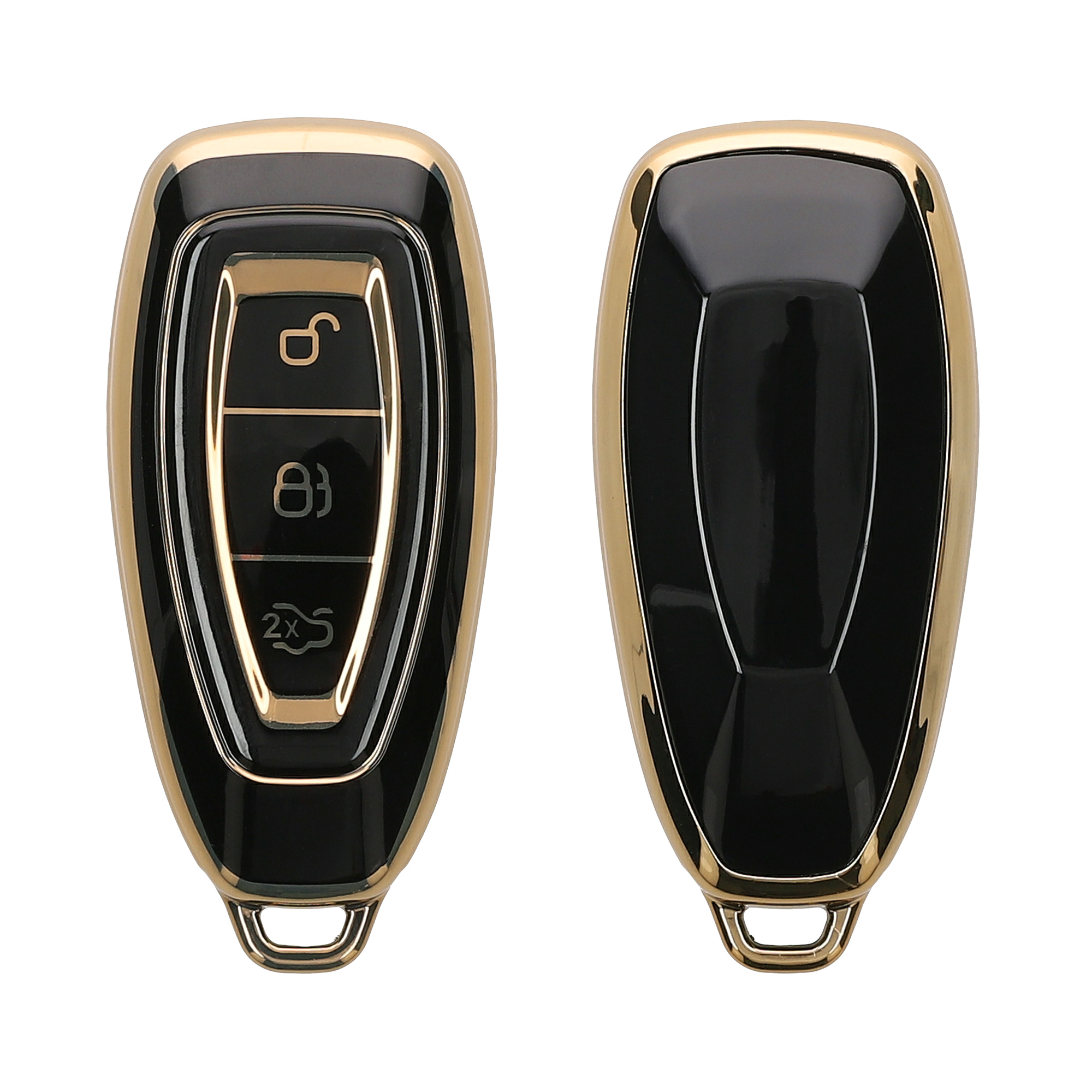 Obal na klíč od auta pro Ford klíč se 3 tlačítky a funkcí Keyless Go kwmobile - černá / zlatá