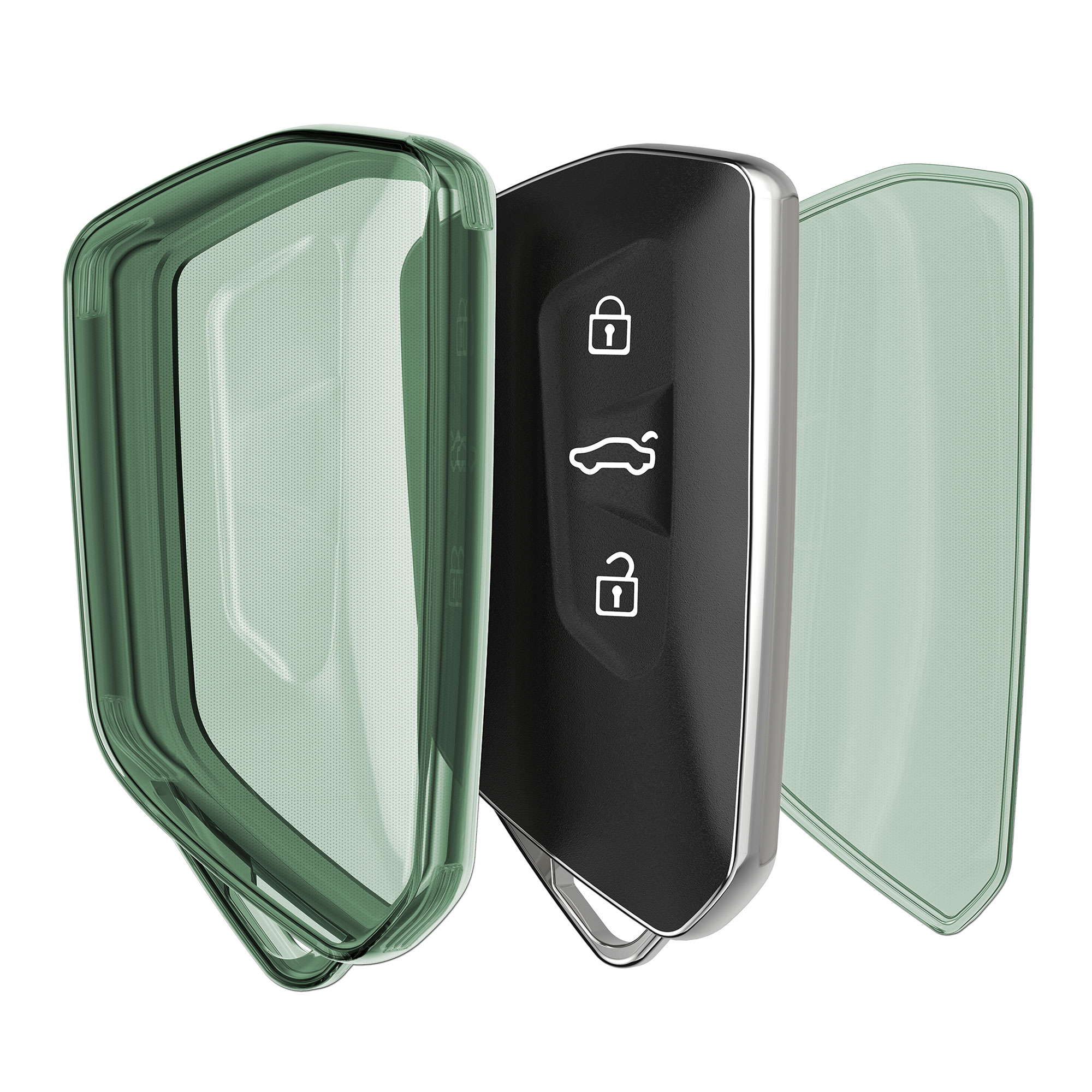 Pouzdro na klíč od auta kwmobile pro VW Golf 8, ID.3/ID.4/ID.5/ID.7, Seat/Škoda/Cupra - zelená / transparentní