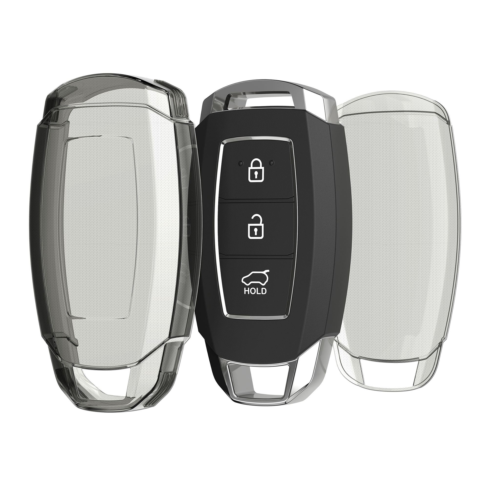 Obal na klíč pro Hyundai se 3 tlačítky Keyless Go, měkké protiskluzové TPU odolné proti poškrábání kwmobile ‑ černá / čirá