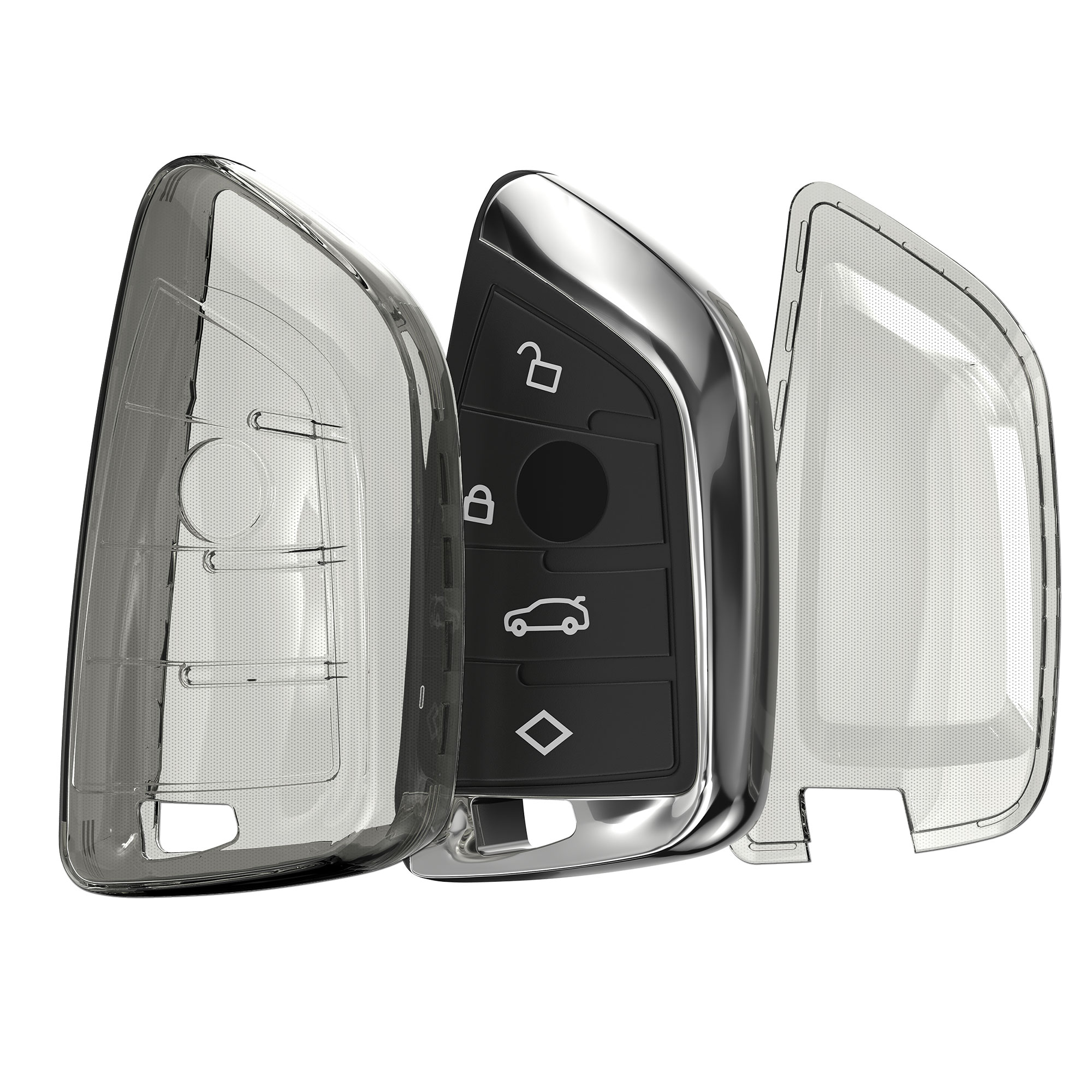 Tpu pouzdro na klíč od auta BMW 3 tlačítka Smart Key protiskluzové černo-transparentní