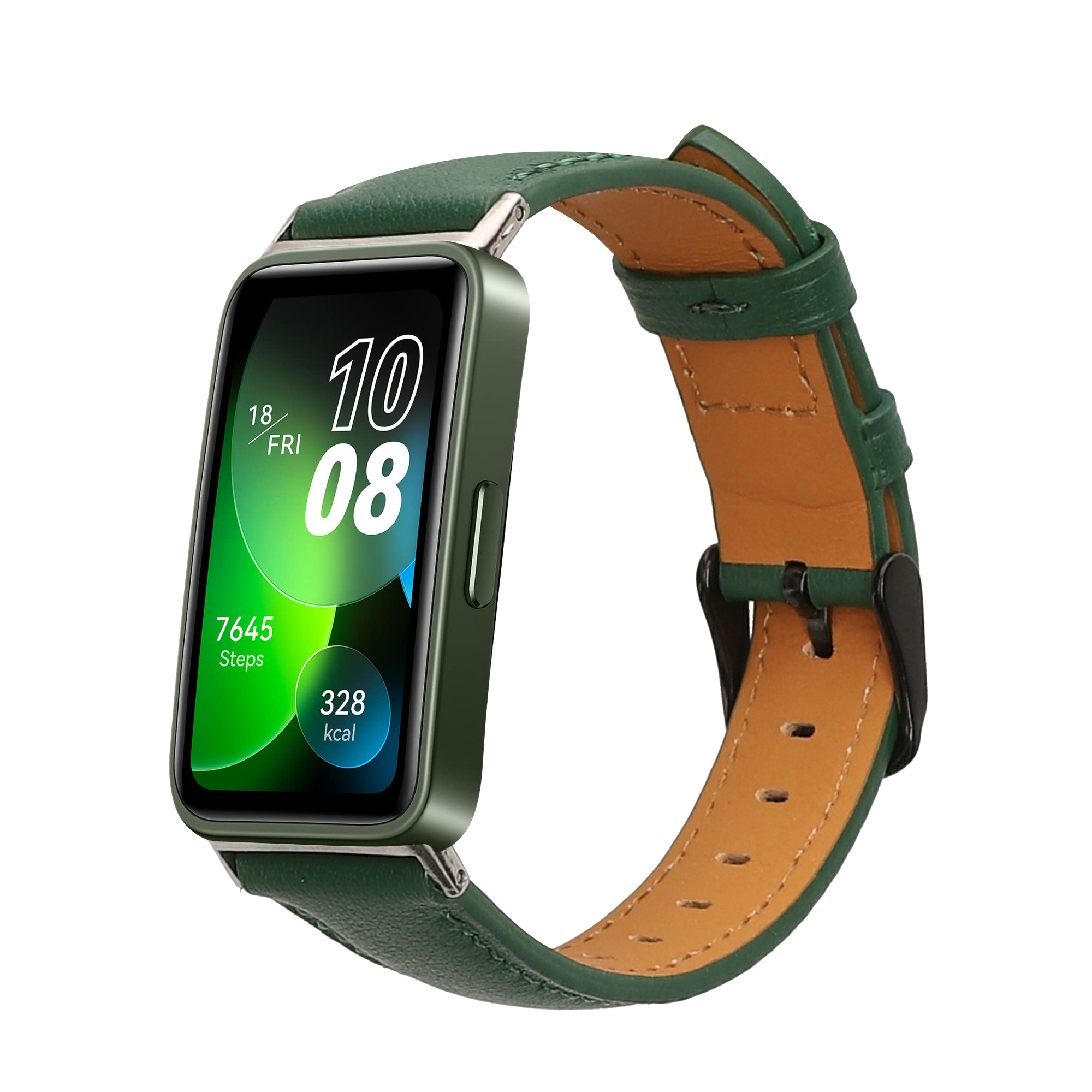 Kožený řemínek na chytré hodinky Huawei Band 10 / 9 / 8 tmavě zelené