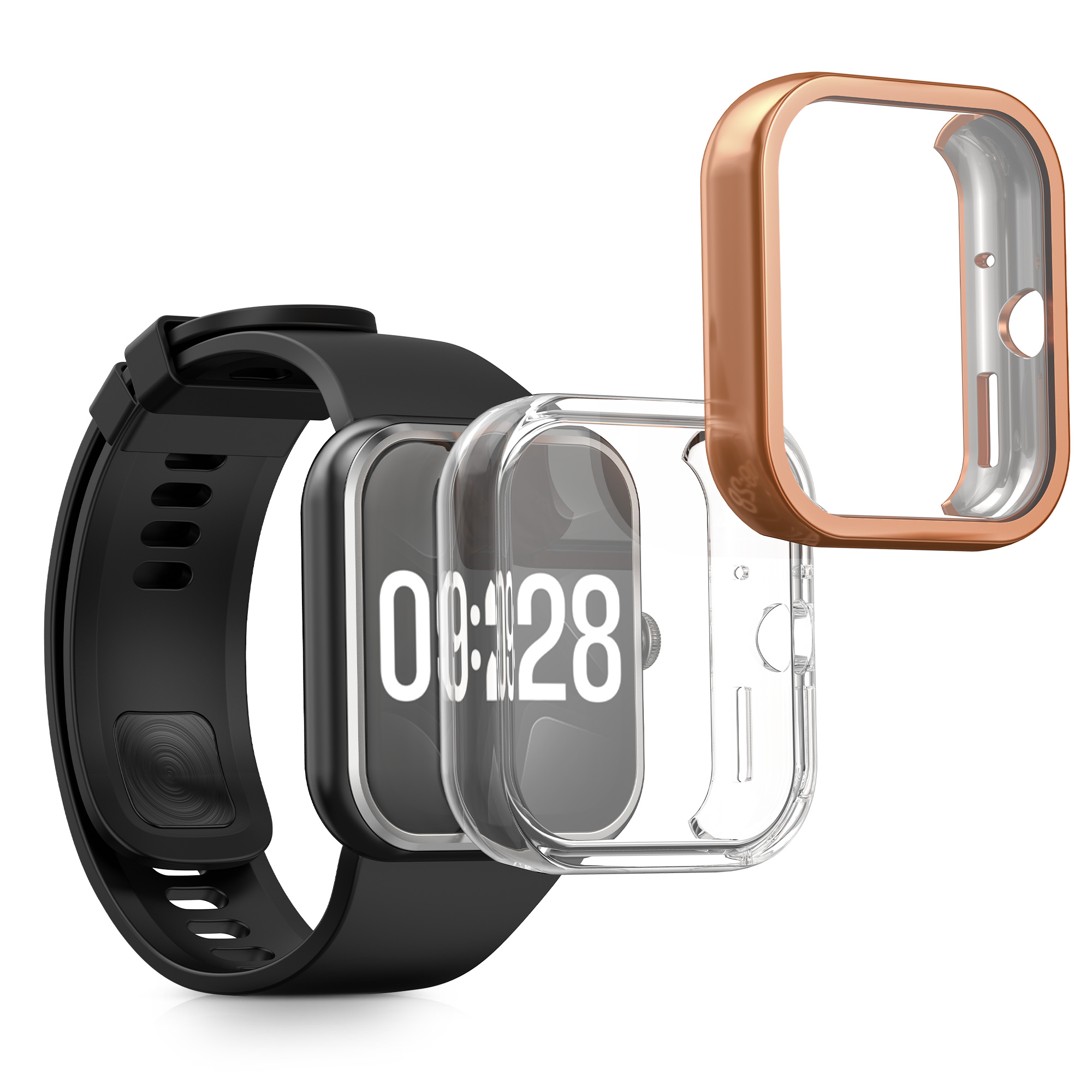 kwmobile ochranný kryt na chytré hodinky Redmi Watch 4 - transparentní / růžově zlatá