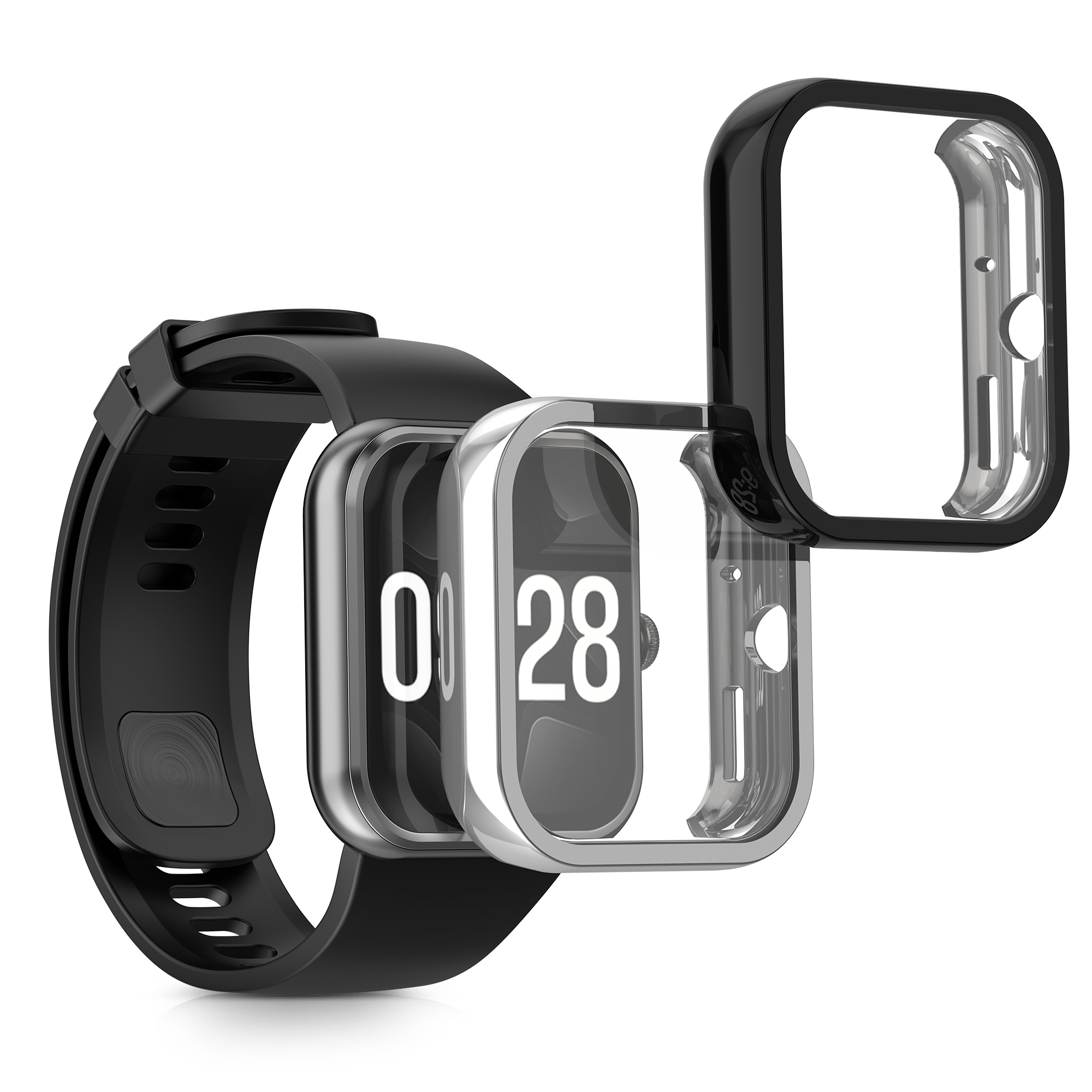kwmobile ochranný kryt na chytré hodinky Redmi Watch 4 - černá / stříbrná