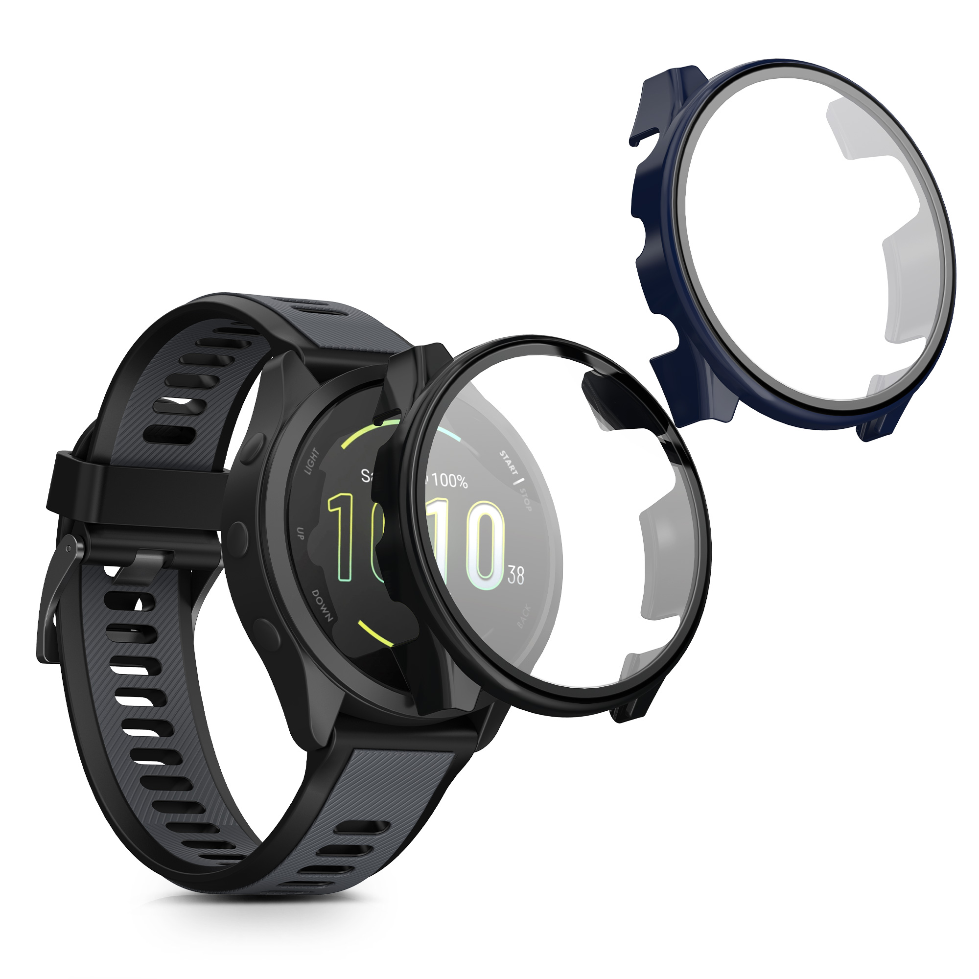 2x obal s ochranným sklem pro Garmin Forerunner 165 / Forerunner 165 Music kwmobile - černá / tmavě modrá