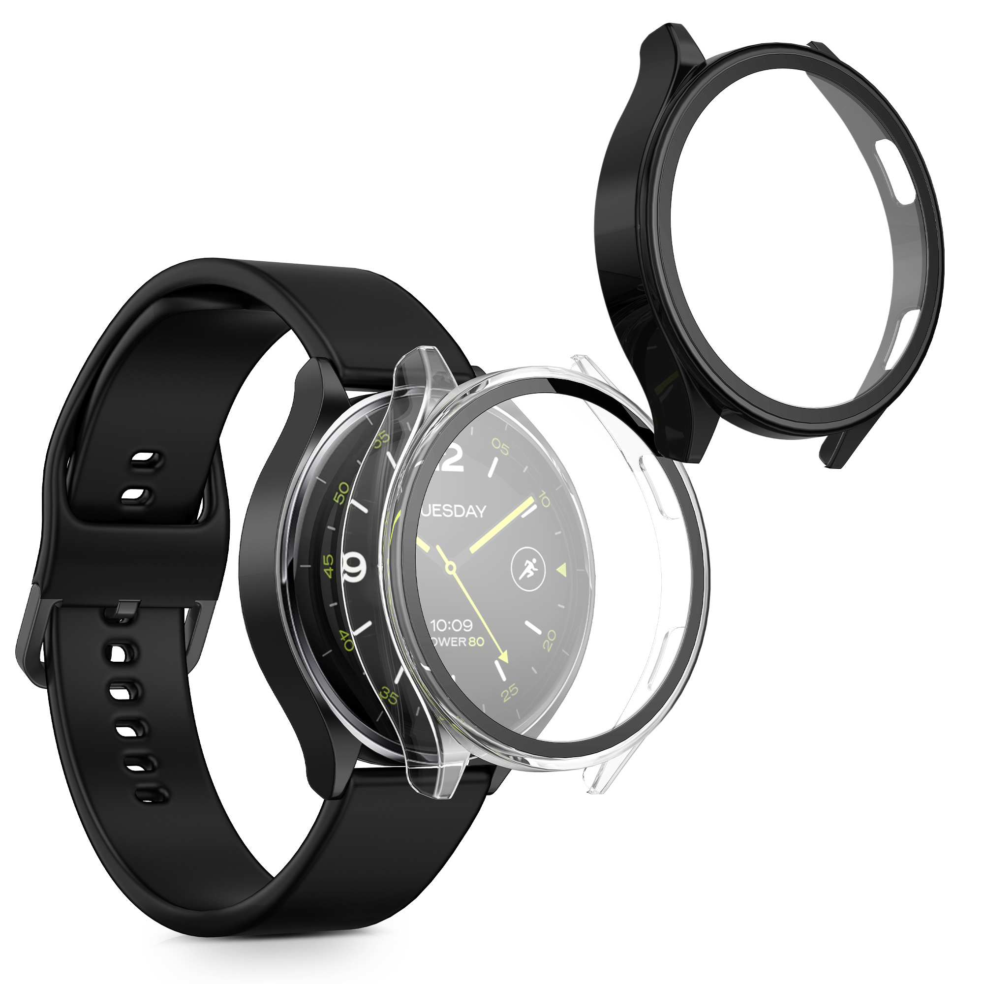 Kryt s ochranným sklem kwmobile pro Xiaomi Watch 2 - 2 ks - transparentní / černá