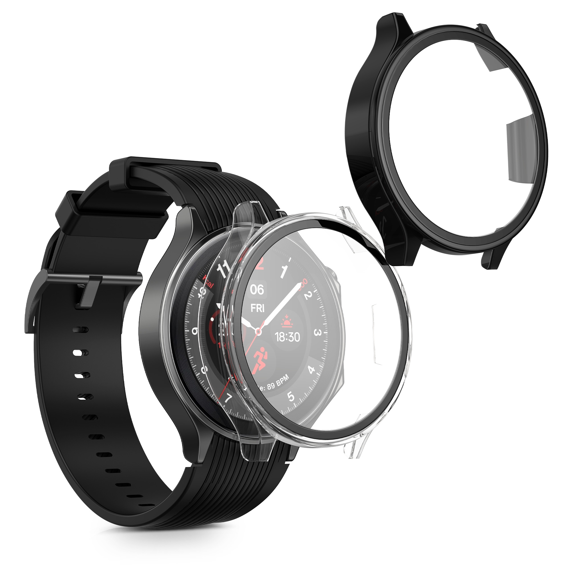 Kryt s ochranným sklem kwmobile pro OnePlus Watch 2 / OPPO Watch X - 2 ks - transparentní / černá