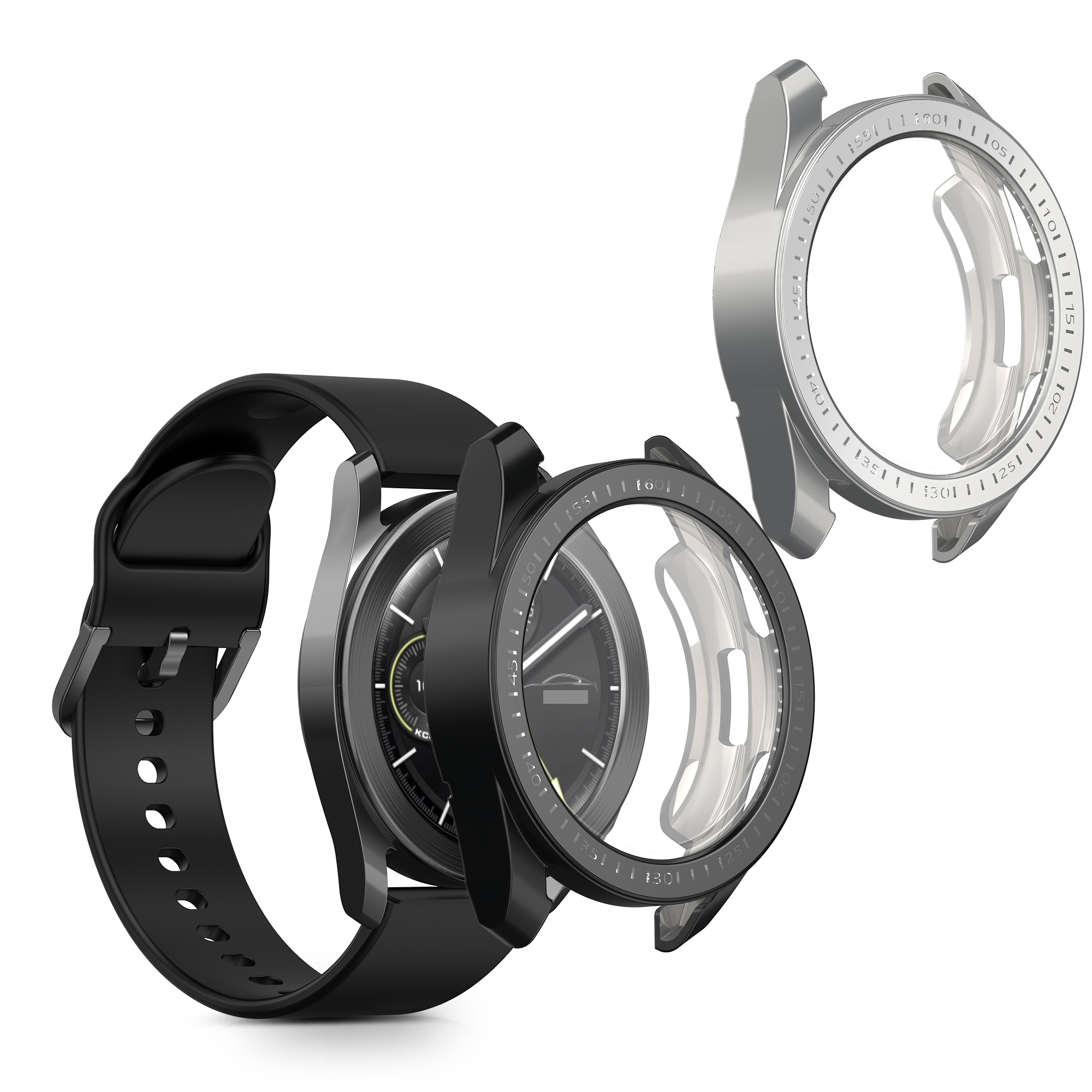 Ochranný kryt se sklem na hodinky kwmobile pro Xiaomi Watch S3, černá / stříbrná, 2 ks