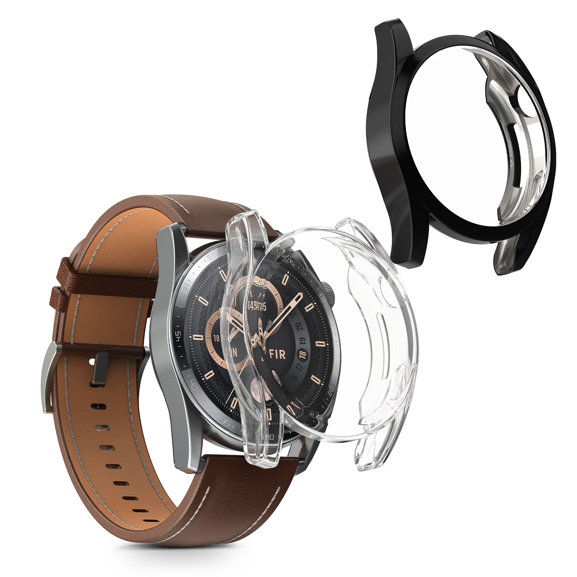 Kryt s ochranou displeje pro Huawei Watch GT 3 (46 mm), 2 ks kwmobile ‑ čirá / černá