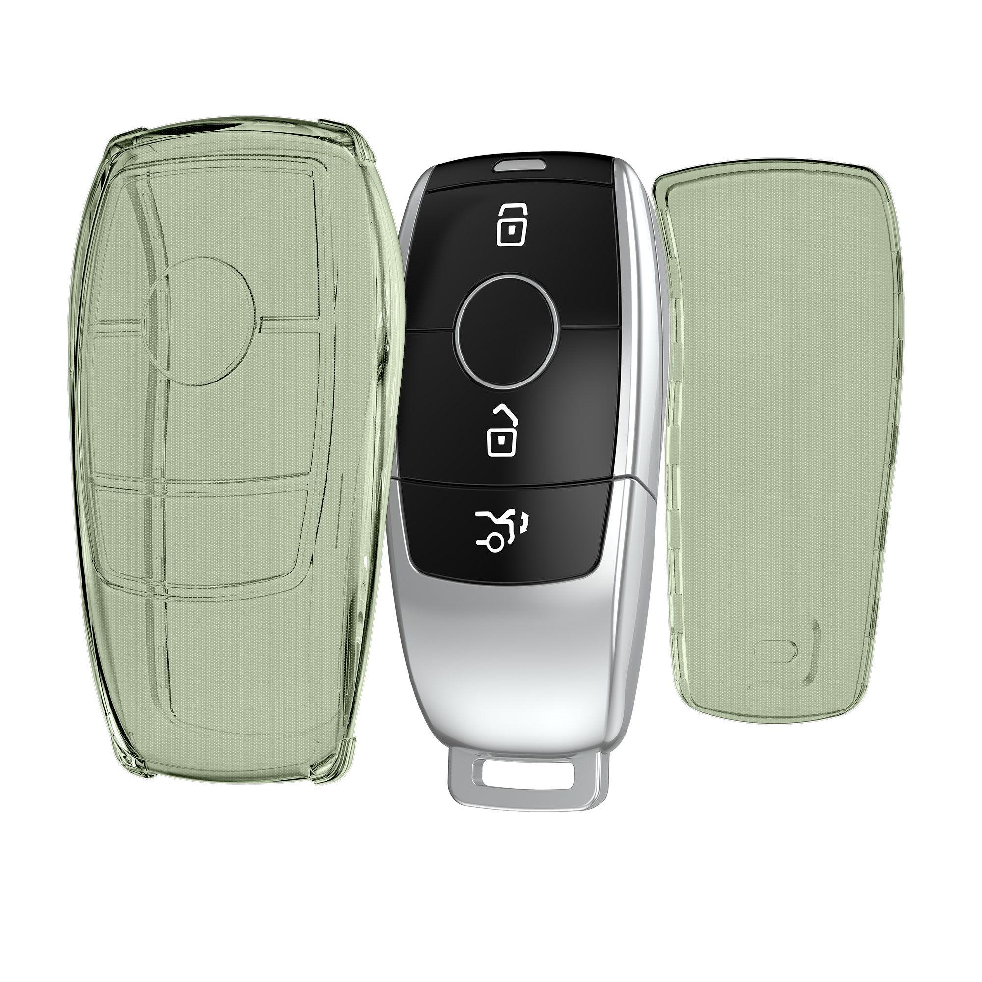 Pouzdro na klíč od auta kwmobile Mercedes-Benz Smart Key Keyless, zelená / transparentní