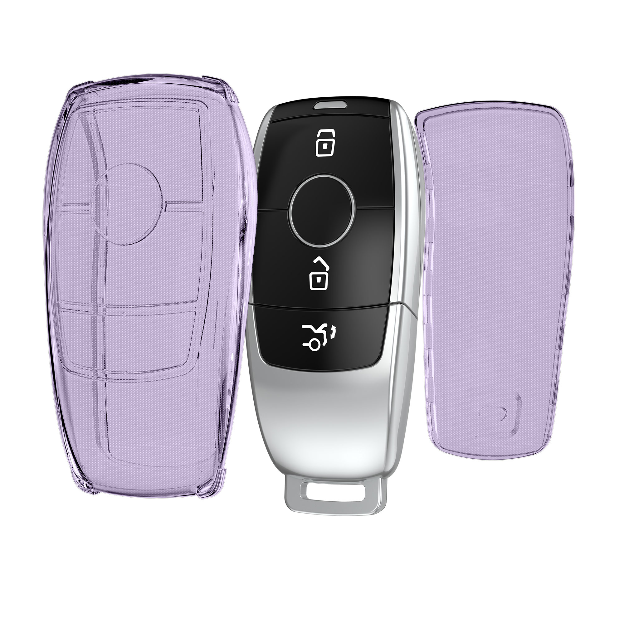 Pouzdro na klíč od auta kwmobile Mercedes-Benz Smart Key Keyless, fialová / transparentní