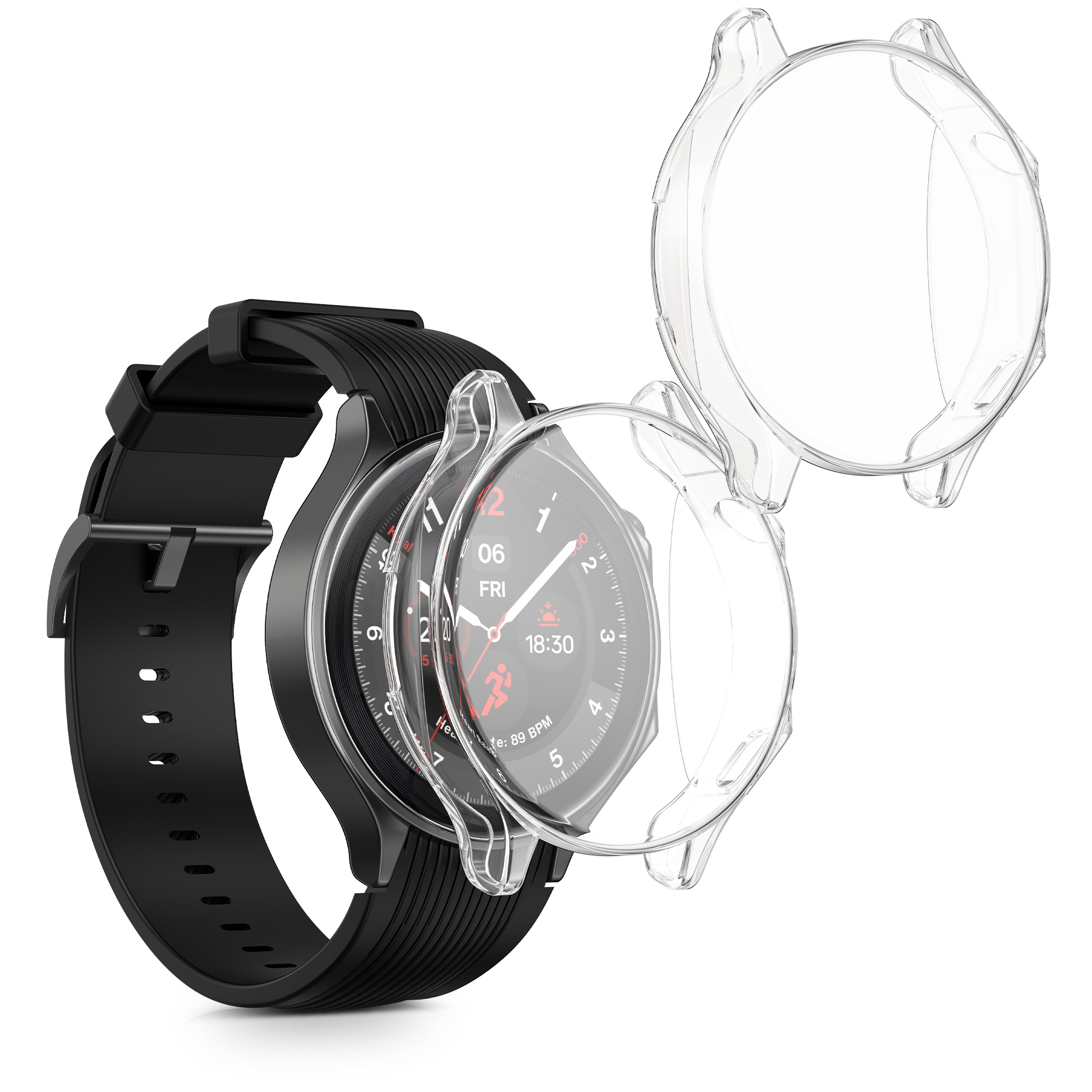 Kryt s ochranným sklem kwmobile pro OnePlus Watch 2 / OPPO Watch X - 2 ks - transparentní