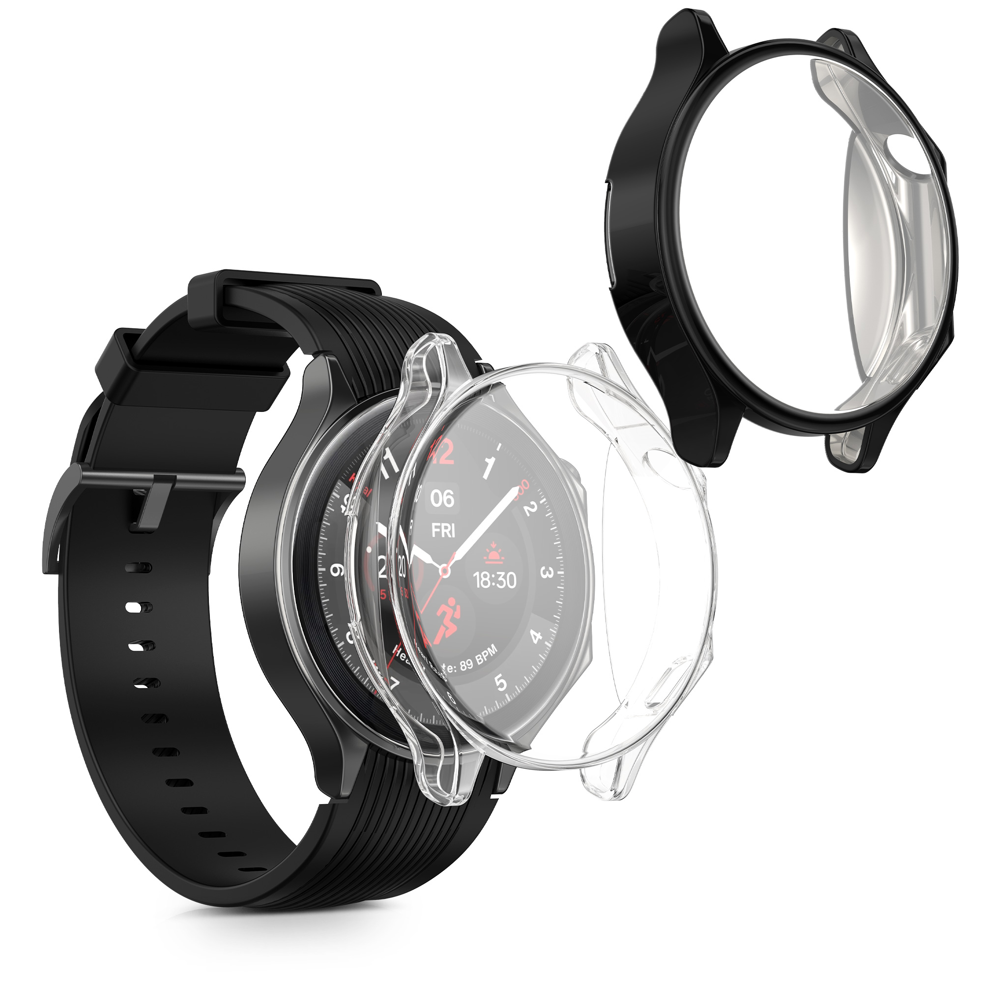 Kryt s ochranným sklem kwmobile pro OnePlus Watch 2 / OPPO Watch X - 2 ks - transparentní / černá